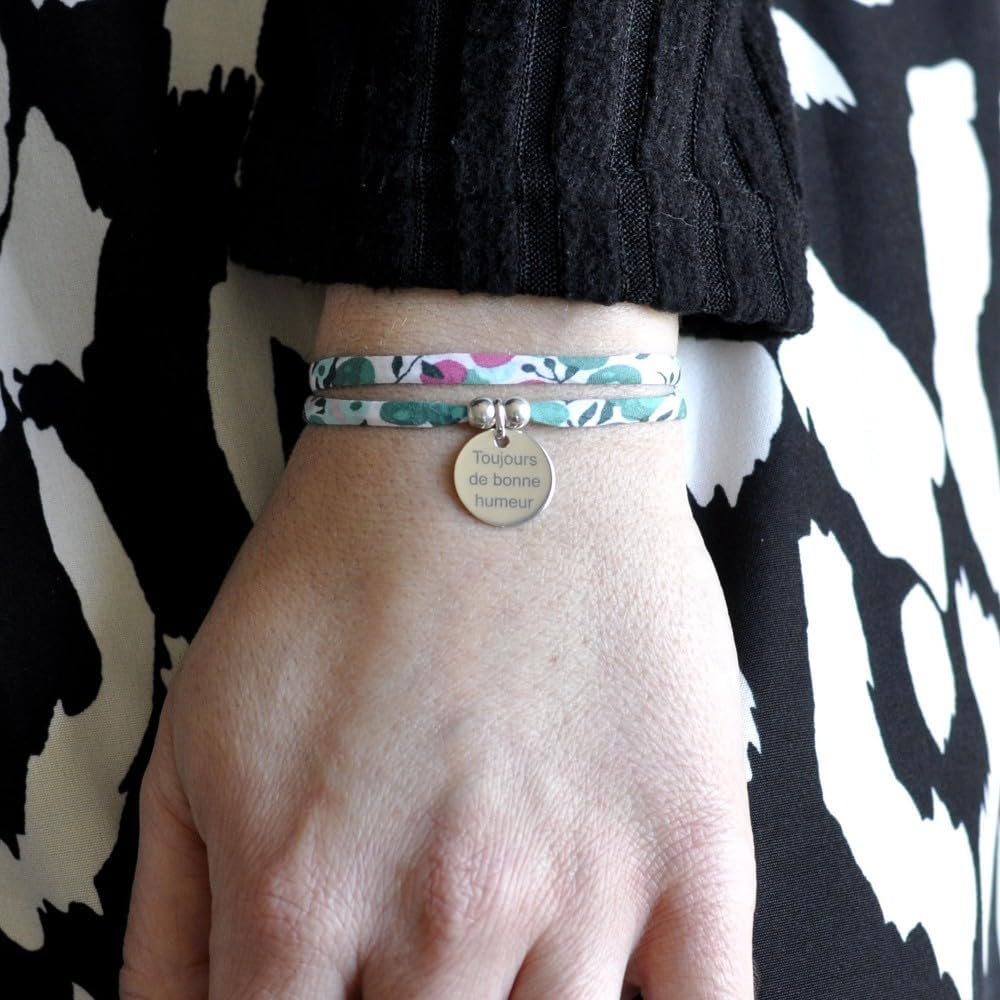 Thumbnail 2 de Les Poulettes Bijoux bracciale in argento 925 con doppio collegamento liberty e medaglia Toujours de Bonne Humeur