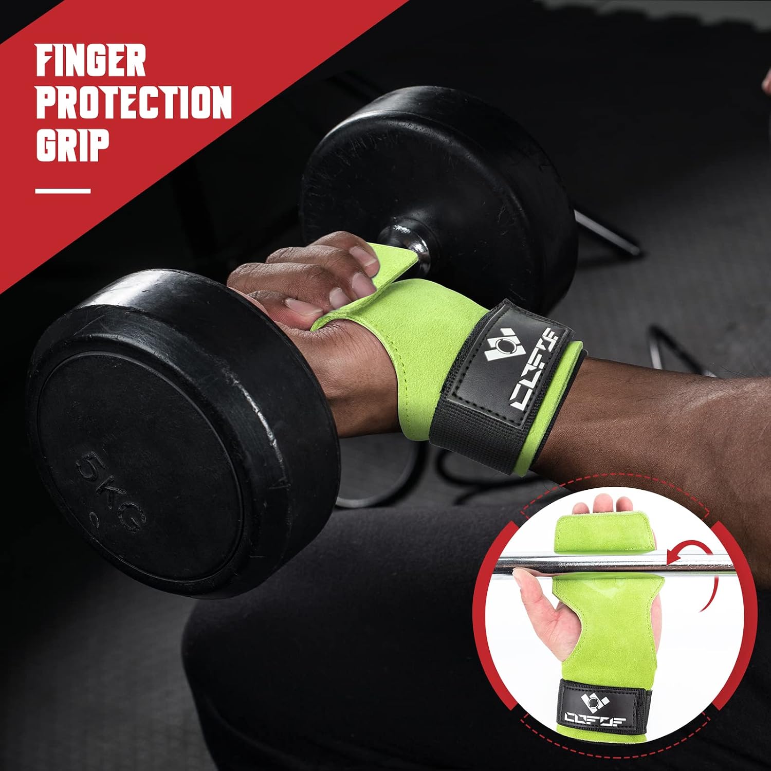 Detalle de COFOF Double-Layer Leather Weightlifting Straps with Adjustable Neoprene Padding