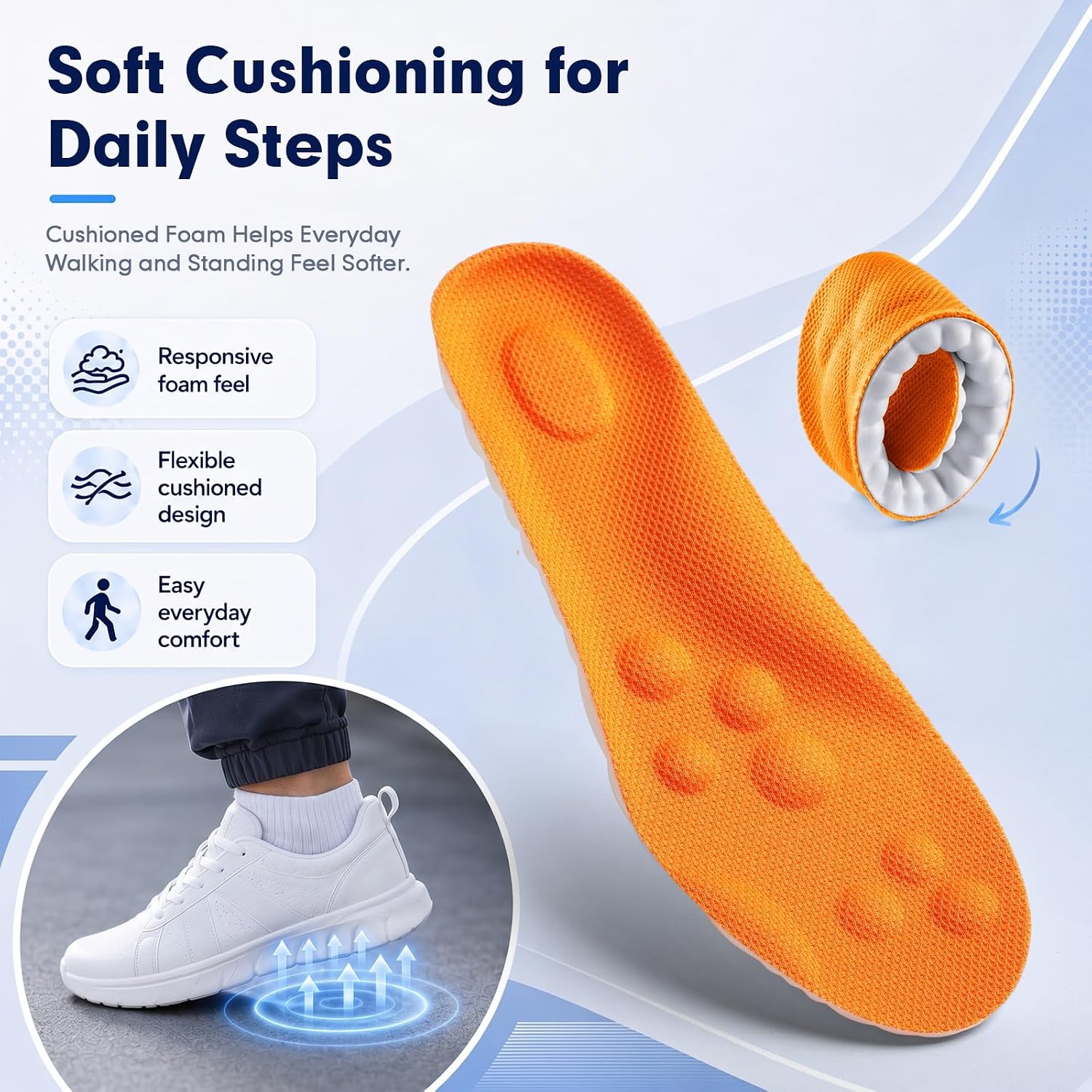 Detalle 2 de ENLOPQ GEN-SOLE-Black-Large Men's Memory Foam Insoles, Trim-to-Fit with Arch Support