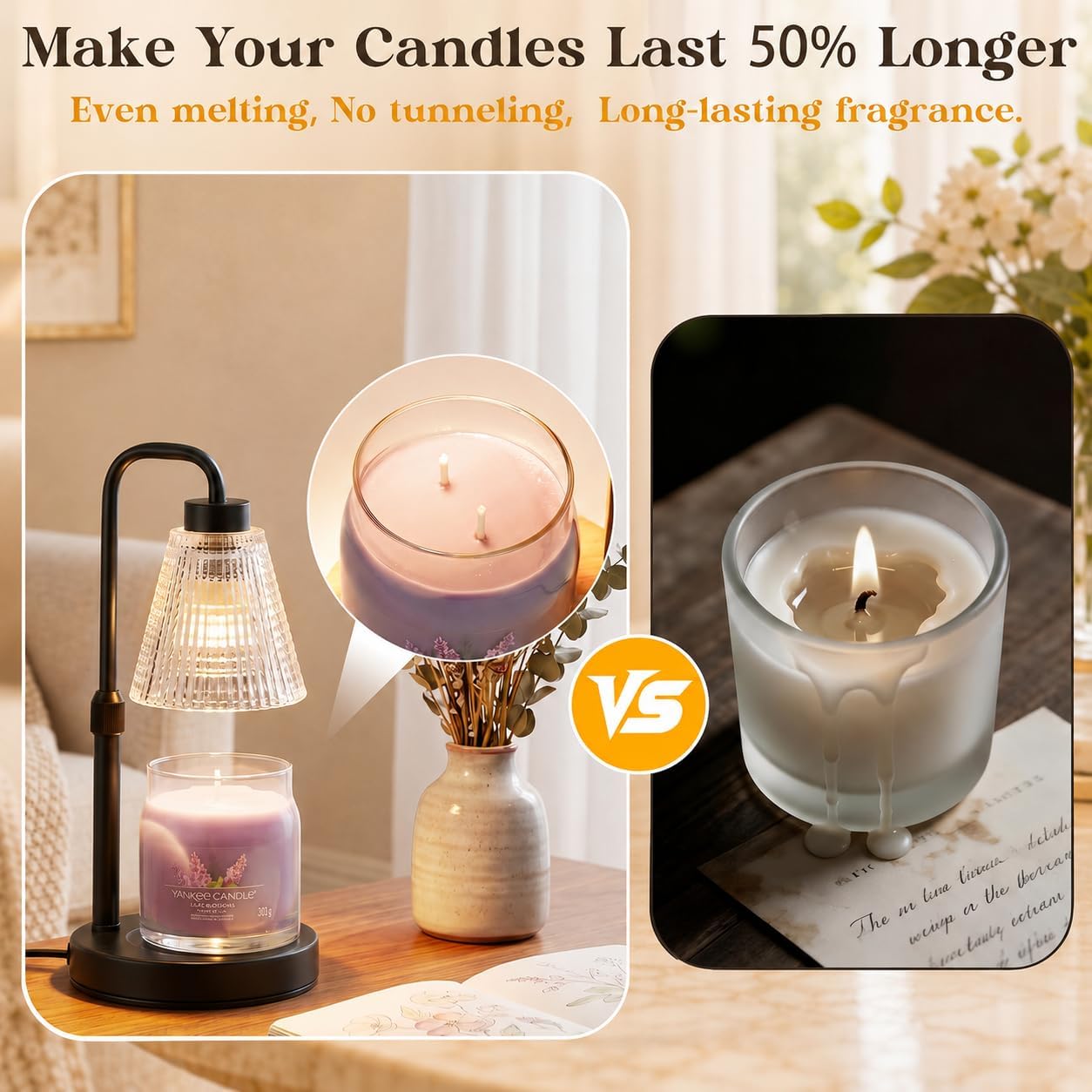 Thumbnail 6 de Candle Warmer Lamp with Timer and Dimmer – Height Adjustable, Flameless Wax Melt Burner for Large Jar Candles