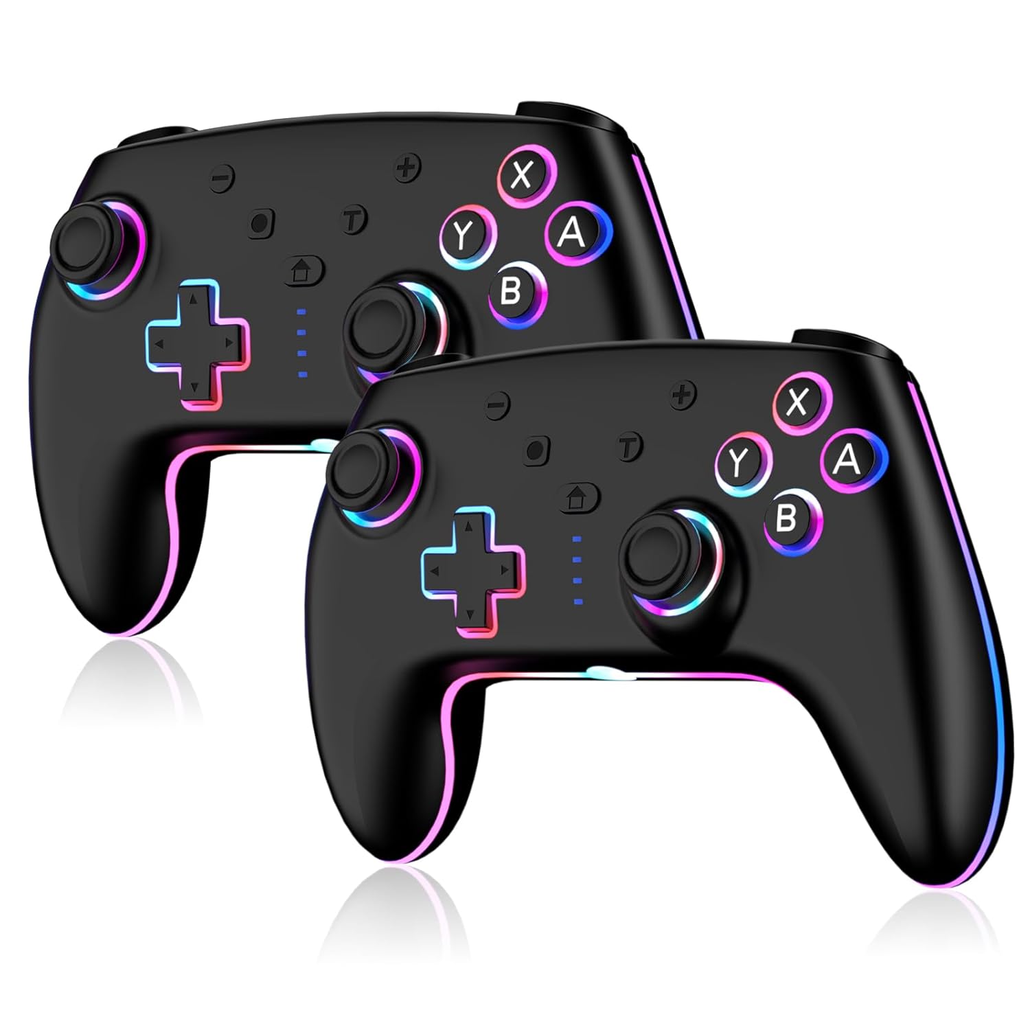 Detalle de RGB Wireless Controller 2er-Pack für Switch, Switch 2, Lite, OLED und PC – 7-Farb-LED, Gyrosensor, Dual-Vibration & Turbo