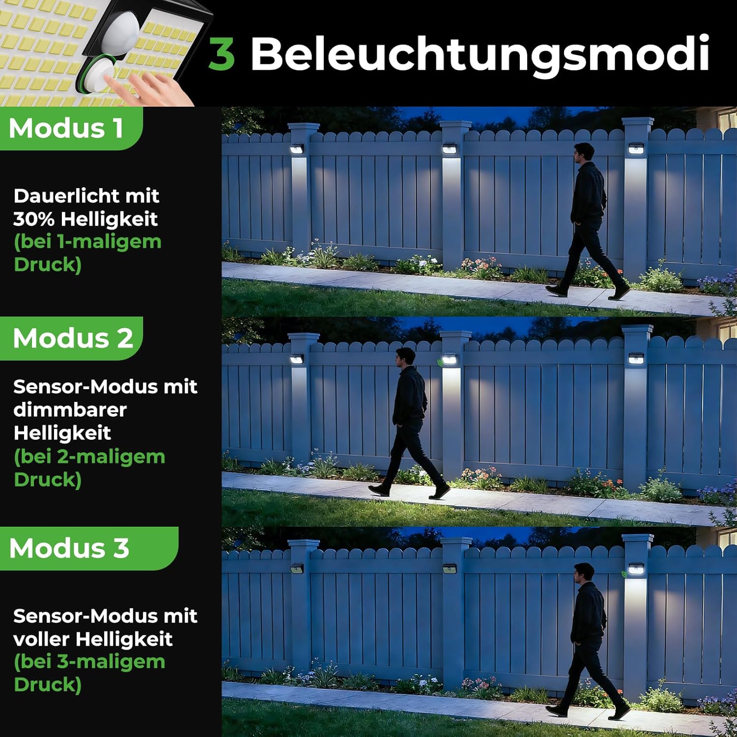 Thumbnail 2 de nipify Solarlampen für Außen mit Bewegungsmelder – IP65, 3 Modi, 2er-Set