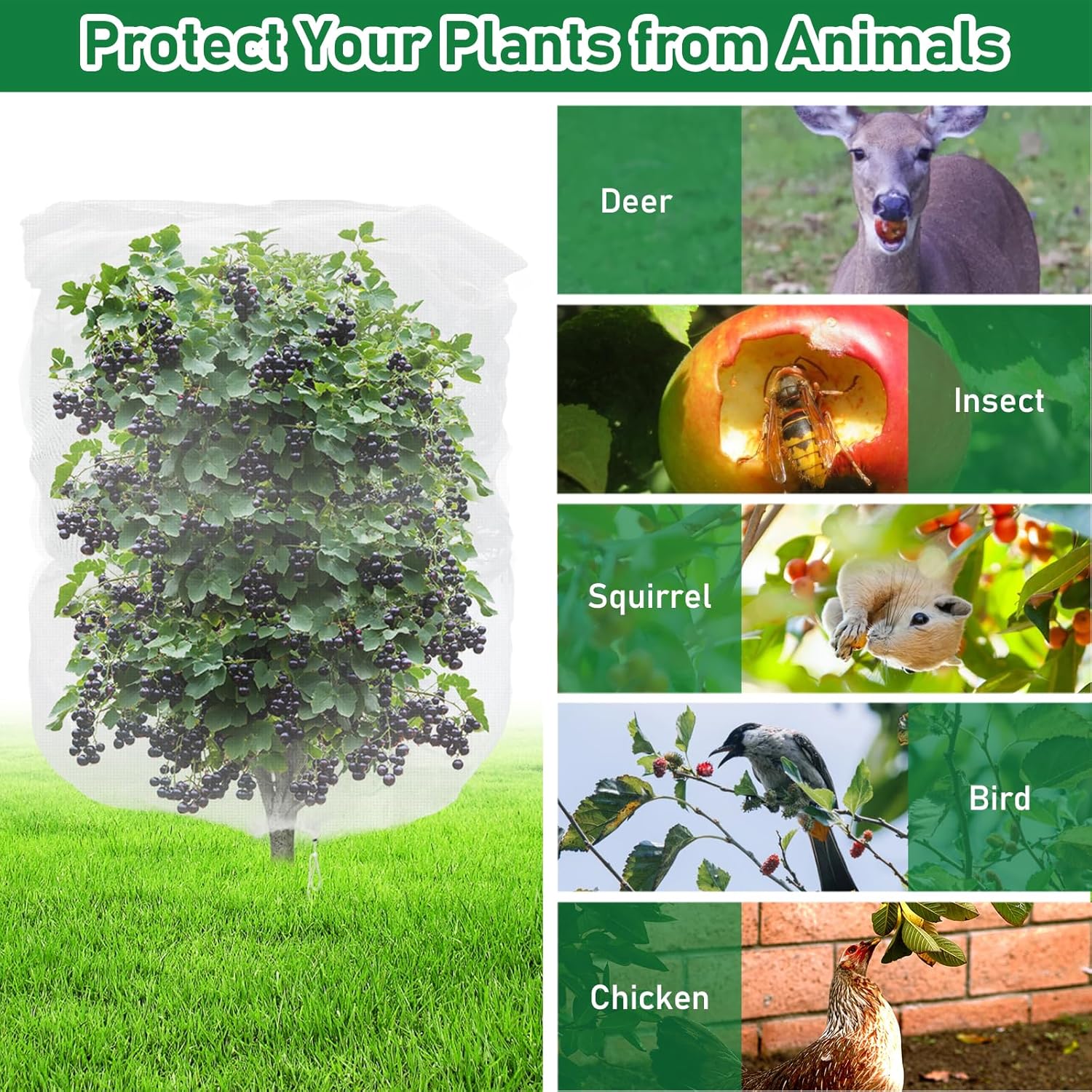 Detalle de Evoio Fruit Tree Protection With Drawstring - 4 Pack Plant Mesh, 120 x 140 cm