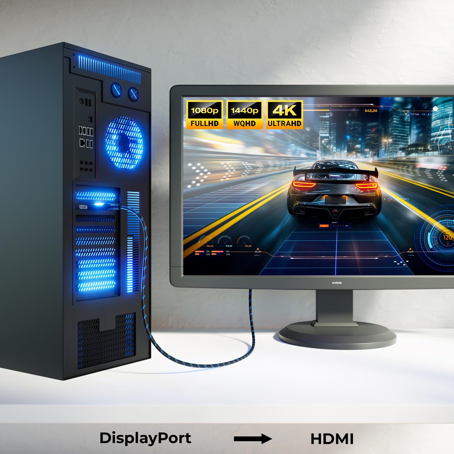 Thumbnail 6 de deleyCON 1,5m 4K DisplayPort auf HDMI Kabel – Aluminiumstecker, Nylonkabel, 4K@60Hz