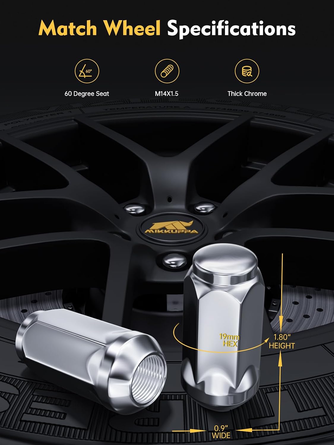 Thumbnail 1 de MIKKUPPA M14x1.5 Wheel Lug Nuts — 32pc Chrome Replacement for Silverado, Ram, F-Series, Sierra