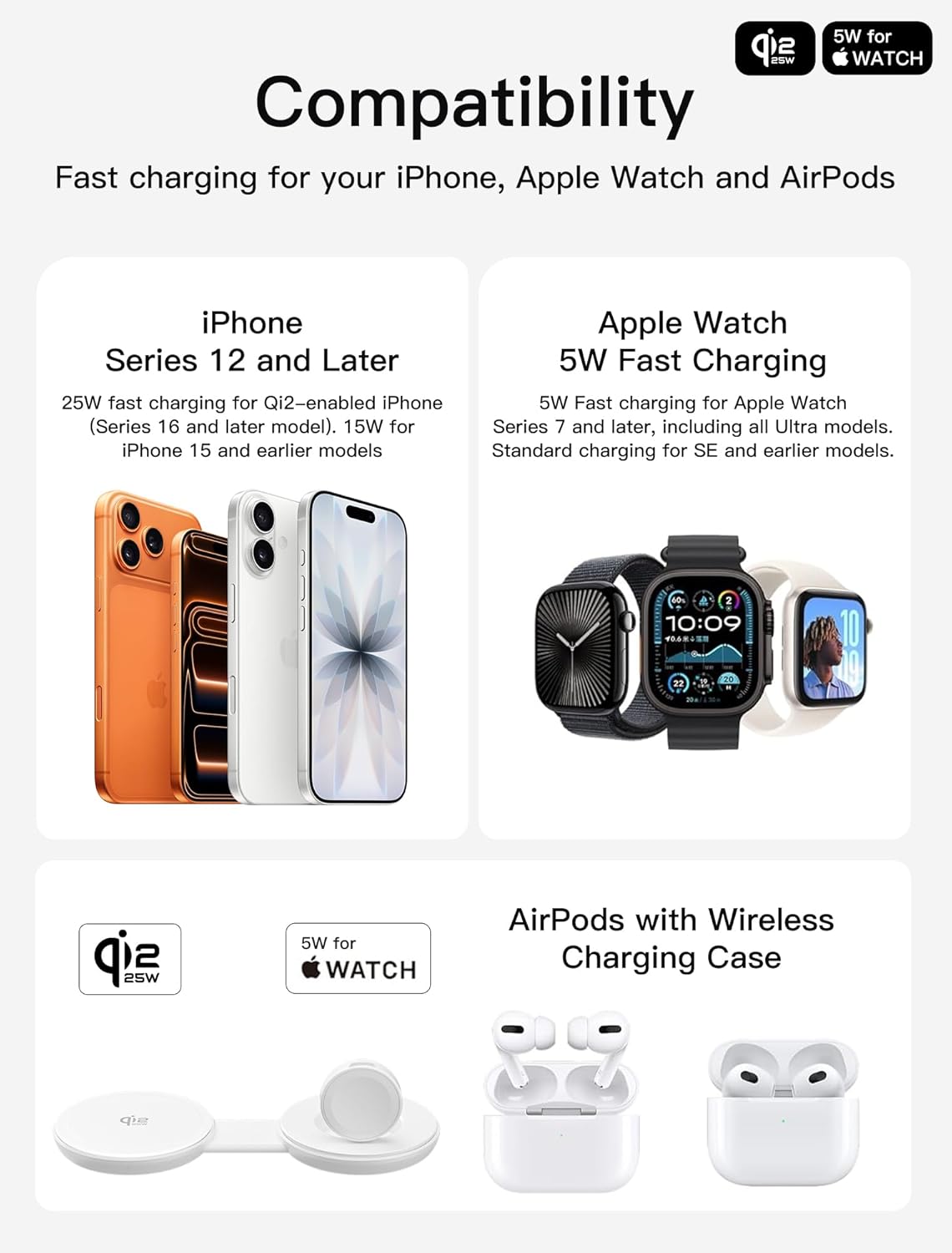 Thumbnail 1 de Station de charge magnétique 2-en-1 Qi2 25 W (pliable) pour iPhone, Apple Watch et AirPods