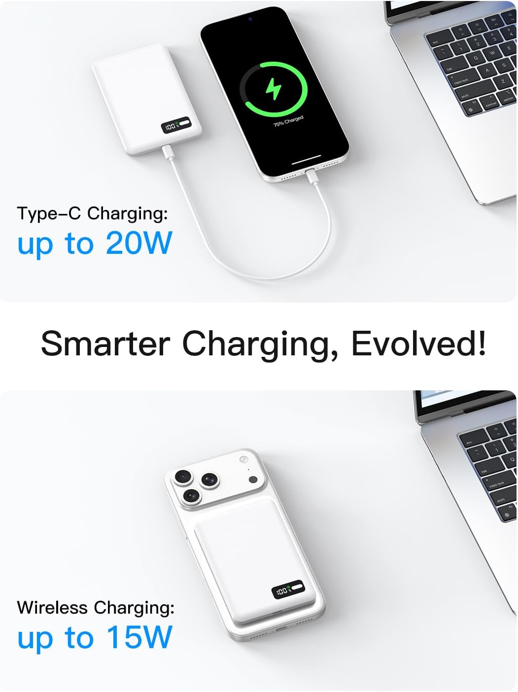 Detalle de Bolvunes MagSafe Power Bank 5000mAh: Slim, Fast Wireless Charging for iPhone