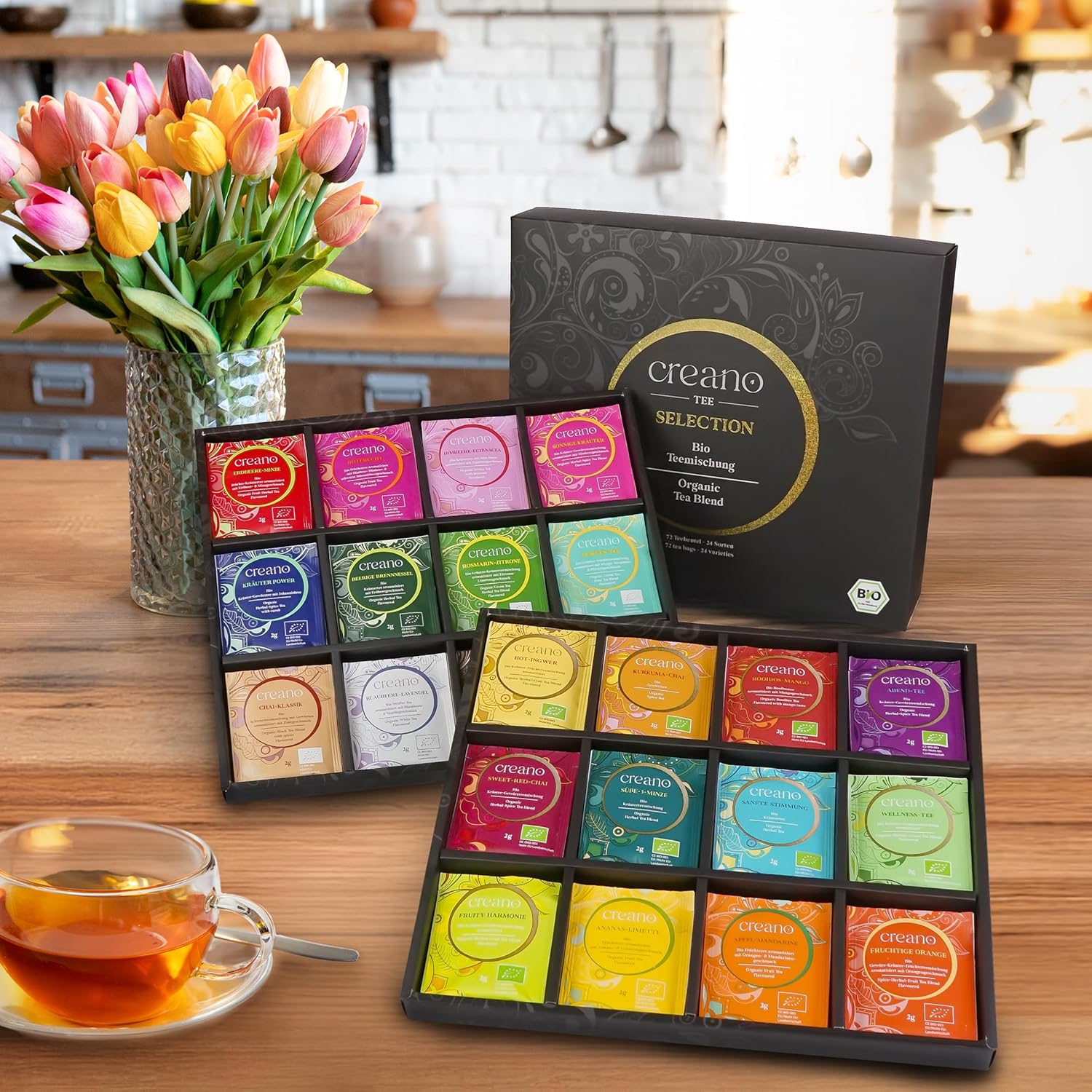 Thumbnail 3 de Creano Bio Kräutertee & Tee Geschenkset „World of Tea“ – 72 Teebeutel in 24 Sorten, koffeinfrei