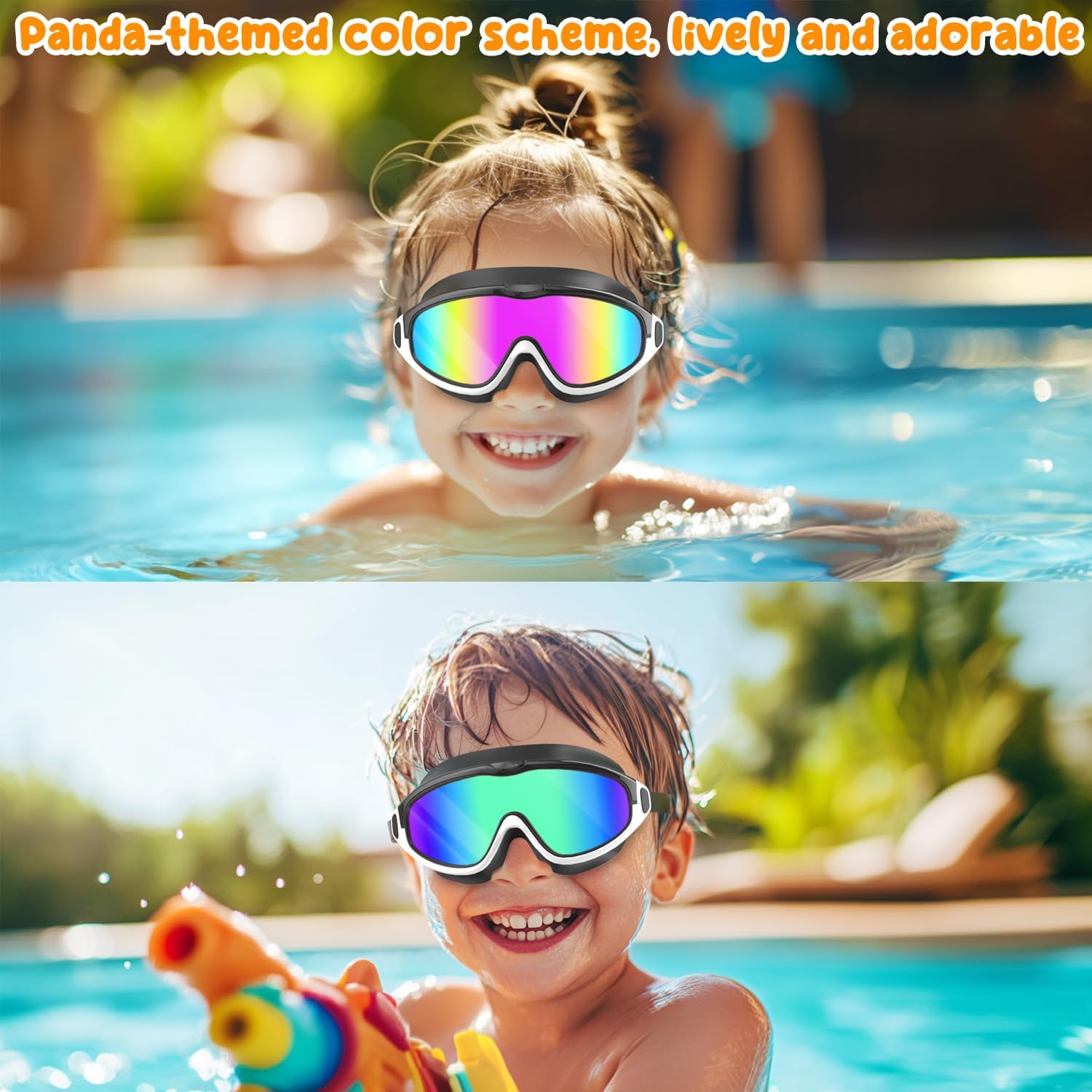 Detalle 2 de COOLOO 2 Pack Kids Swimming Goggles – Wide View, Anti-Fog & Anti-UV Safety for 4–16 Year Olds