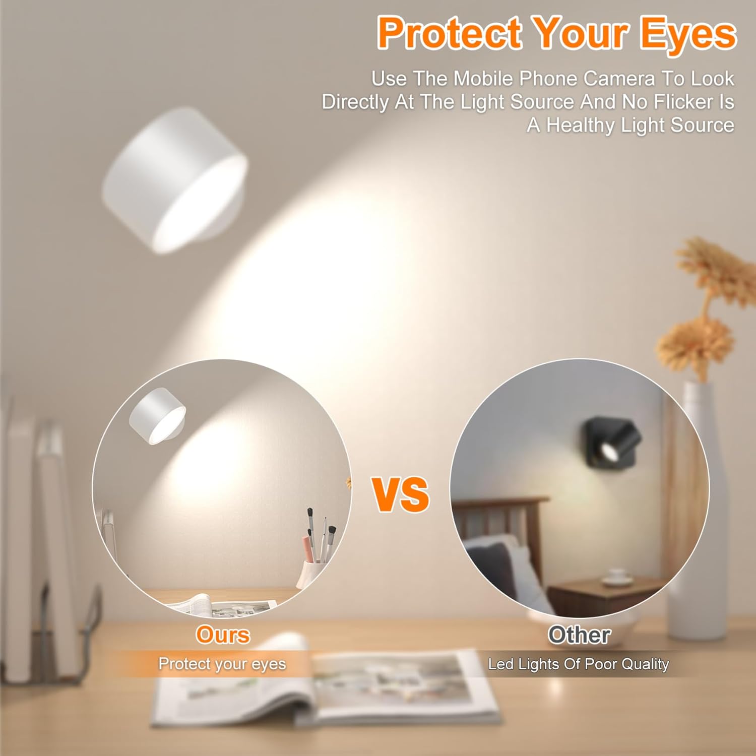 Thumbnail 5 de led wandleuchte innen 2 Stück,wandlampe Wandlichter ohne stromanschluss ,4 Helligkeitsstufen 3 Farbmodi Nachttischlampe akku , 360° Drehbare Touch Control Leuchten Für Kinder Wohnzimmer Schlafzimmer
