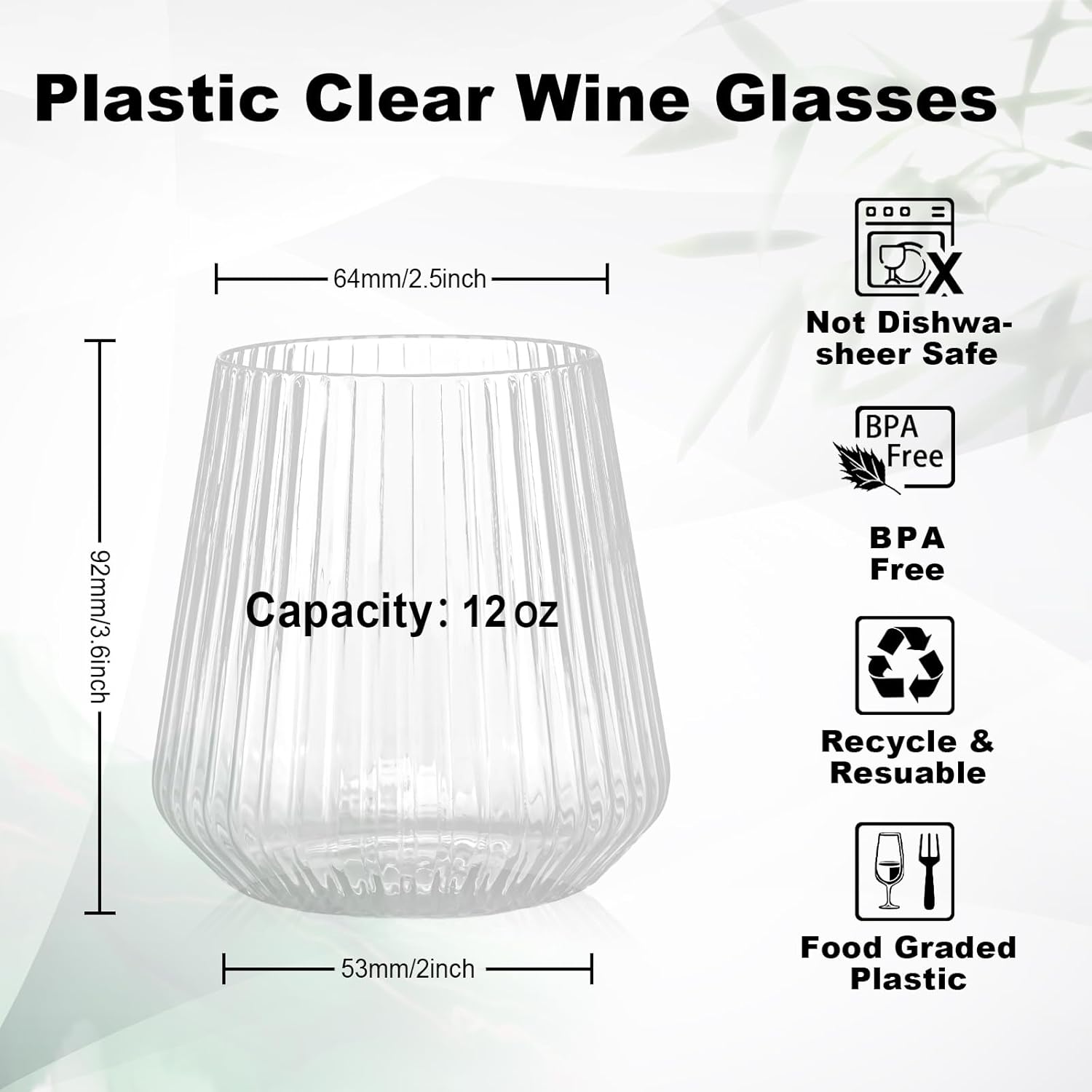 Detalle de BESTSTAR 12 oz Ribbed Plastic Wine Glasses 🍷