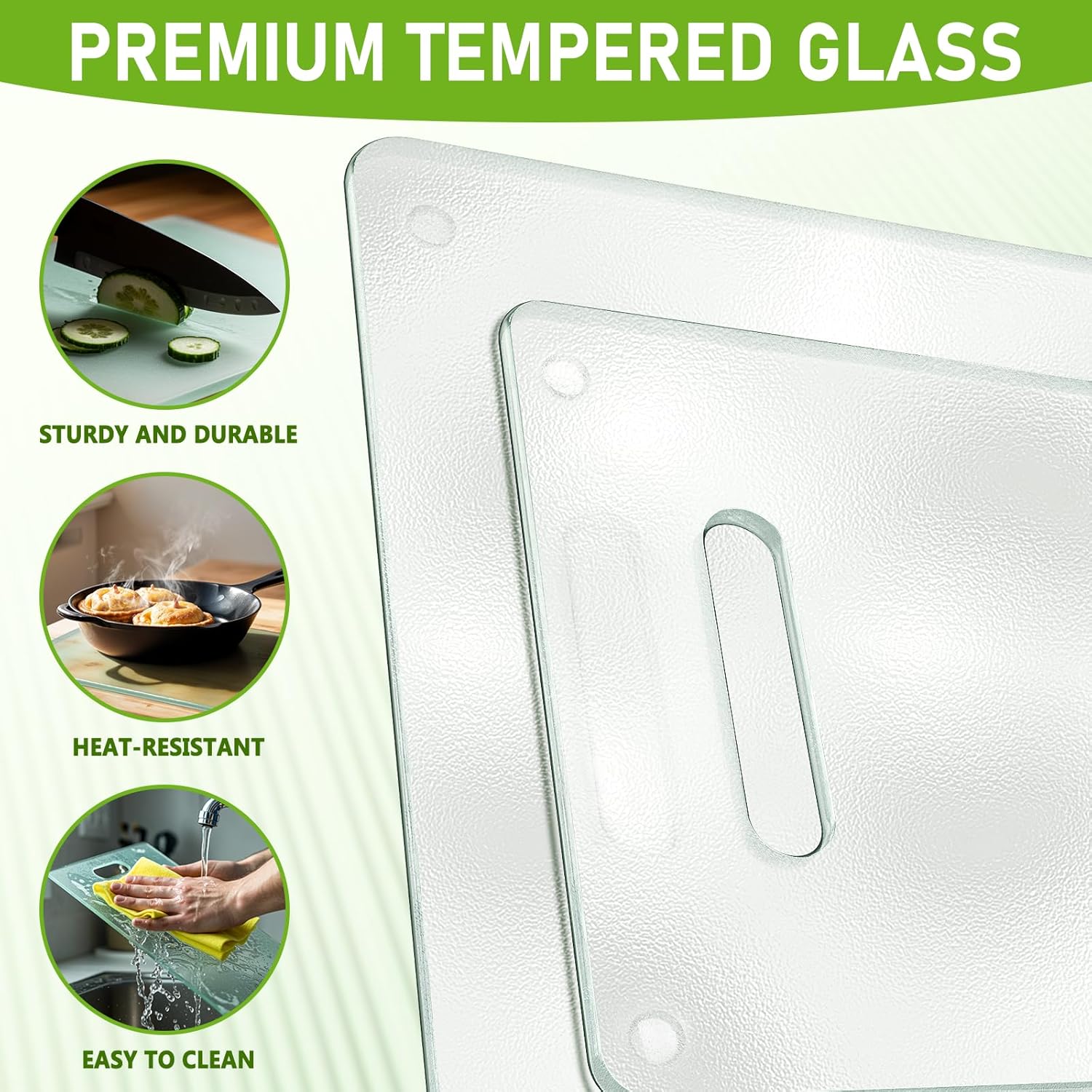 Thumbnail 2 de Tempered Glass Cutting Board Set (2-Pack) — 16x12 and 12x8 with Handles