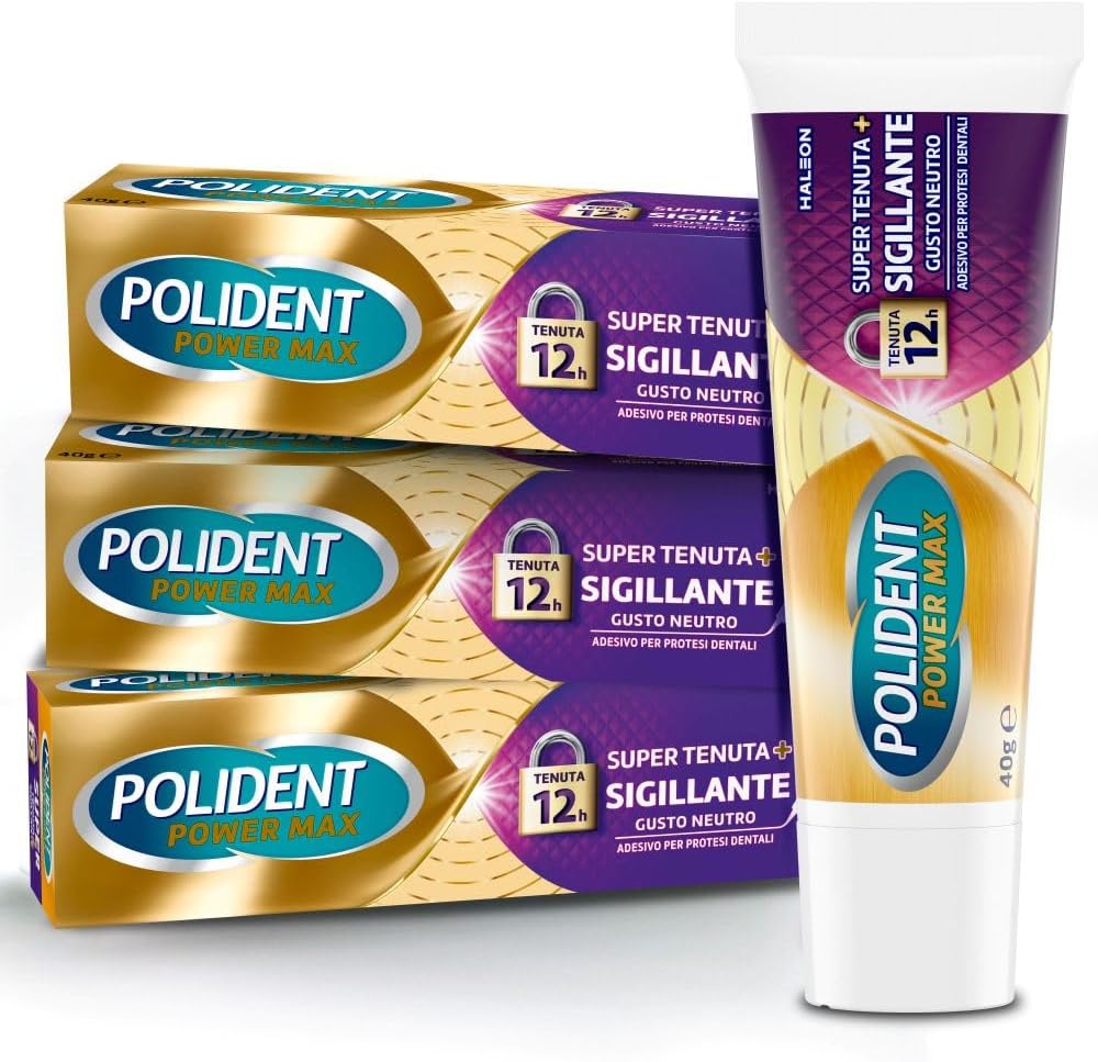 Detalle de Polident Super Tenuta + Sigillante: Adesivo per Protesi Dentale, 12 Ore di Tenuta, Gusto Neutro, Pacco 3x40g