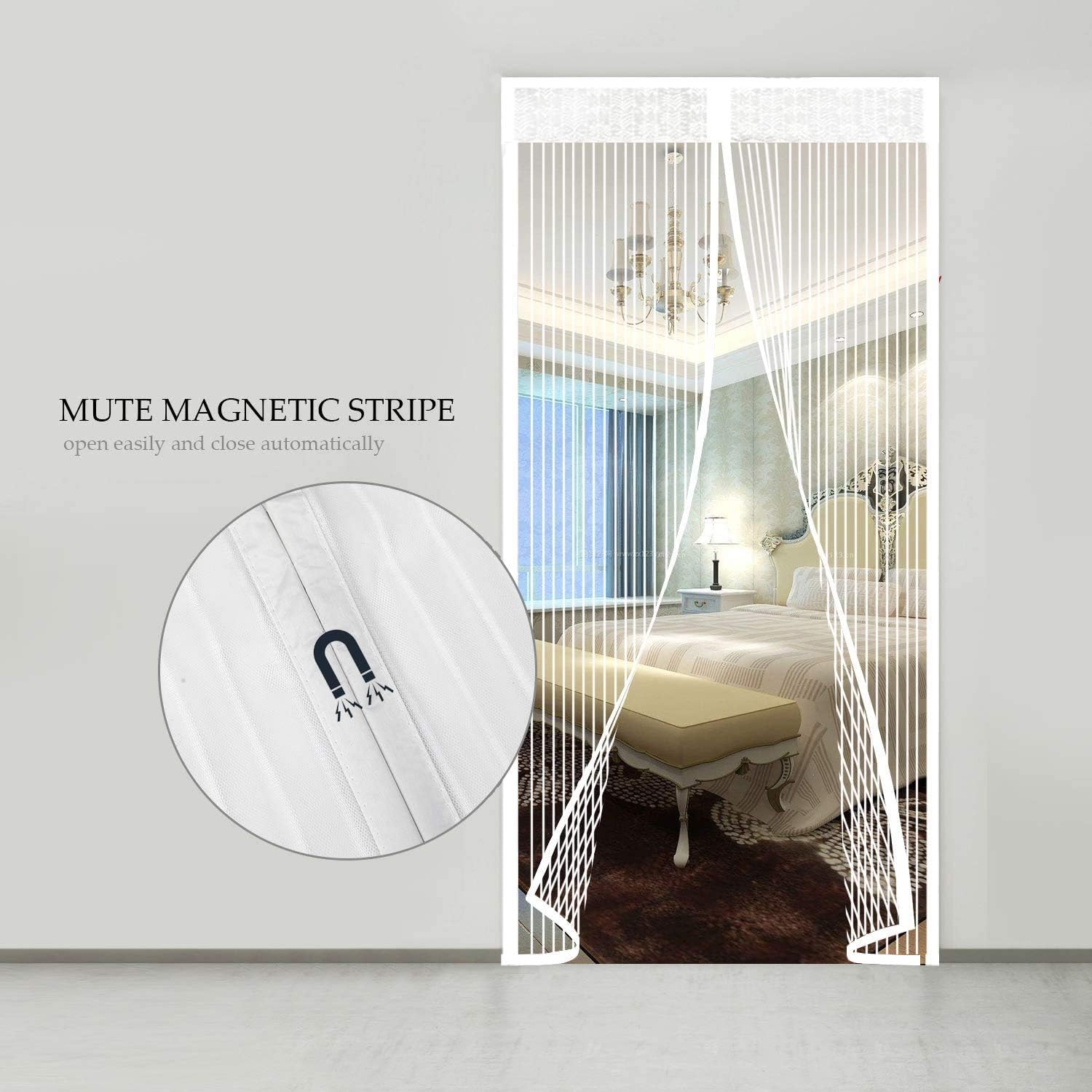 Thumbnail 2 de Magnetic Screen Door Polyester Magnetic Fly Screen Curtain (White, 120x220 cm)