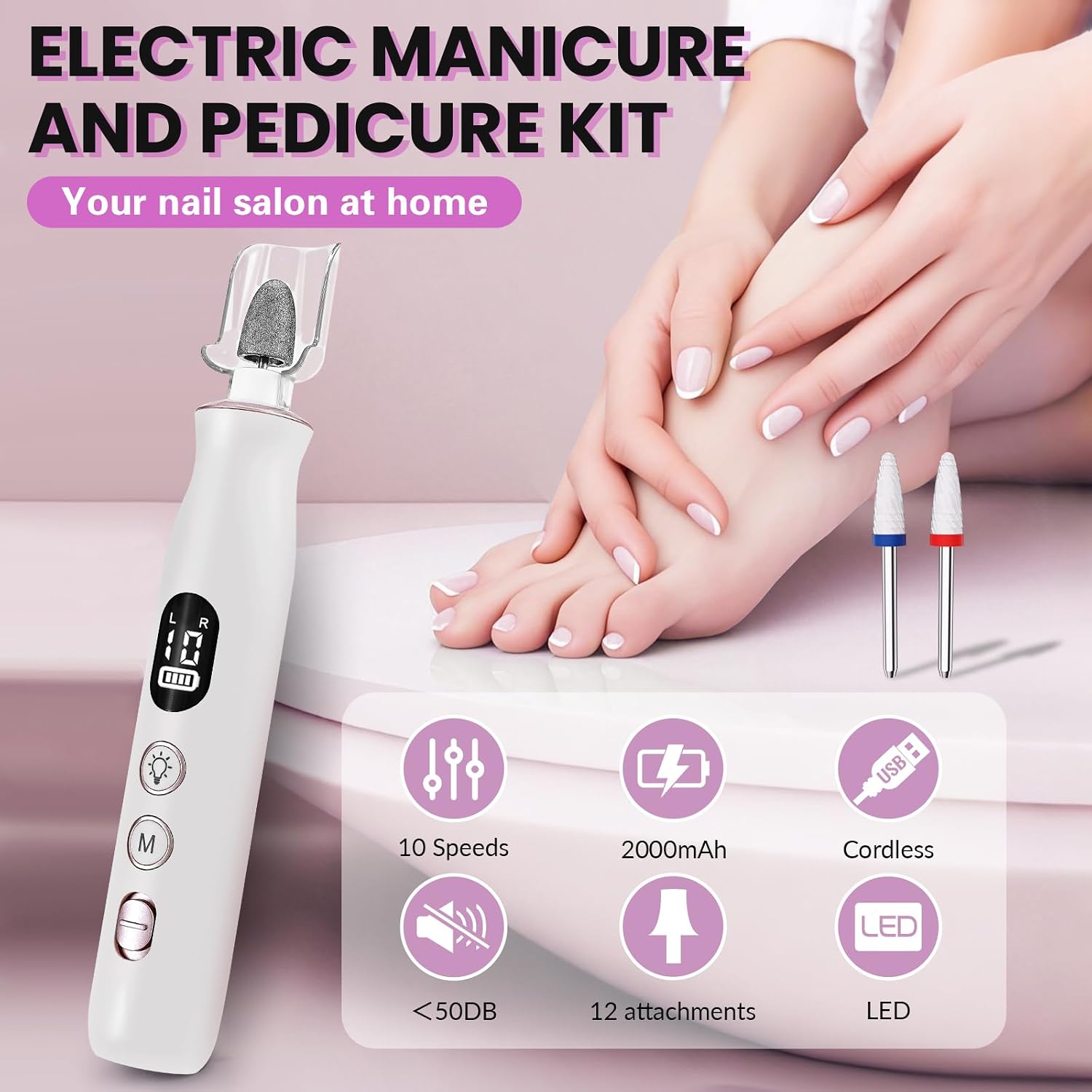 Thumbnail 1 de Electric Nail Drill 12-in-1 Cordless Kit for Professional Nail Care