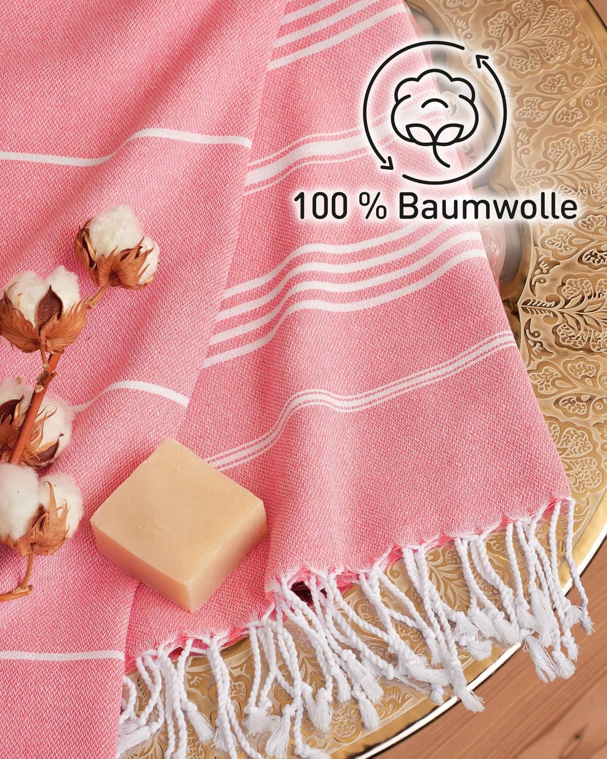 Detalle 1 de 100% Baumwolle Hammamtuch Coral 100x200cm