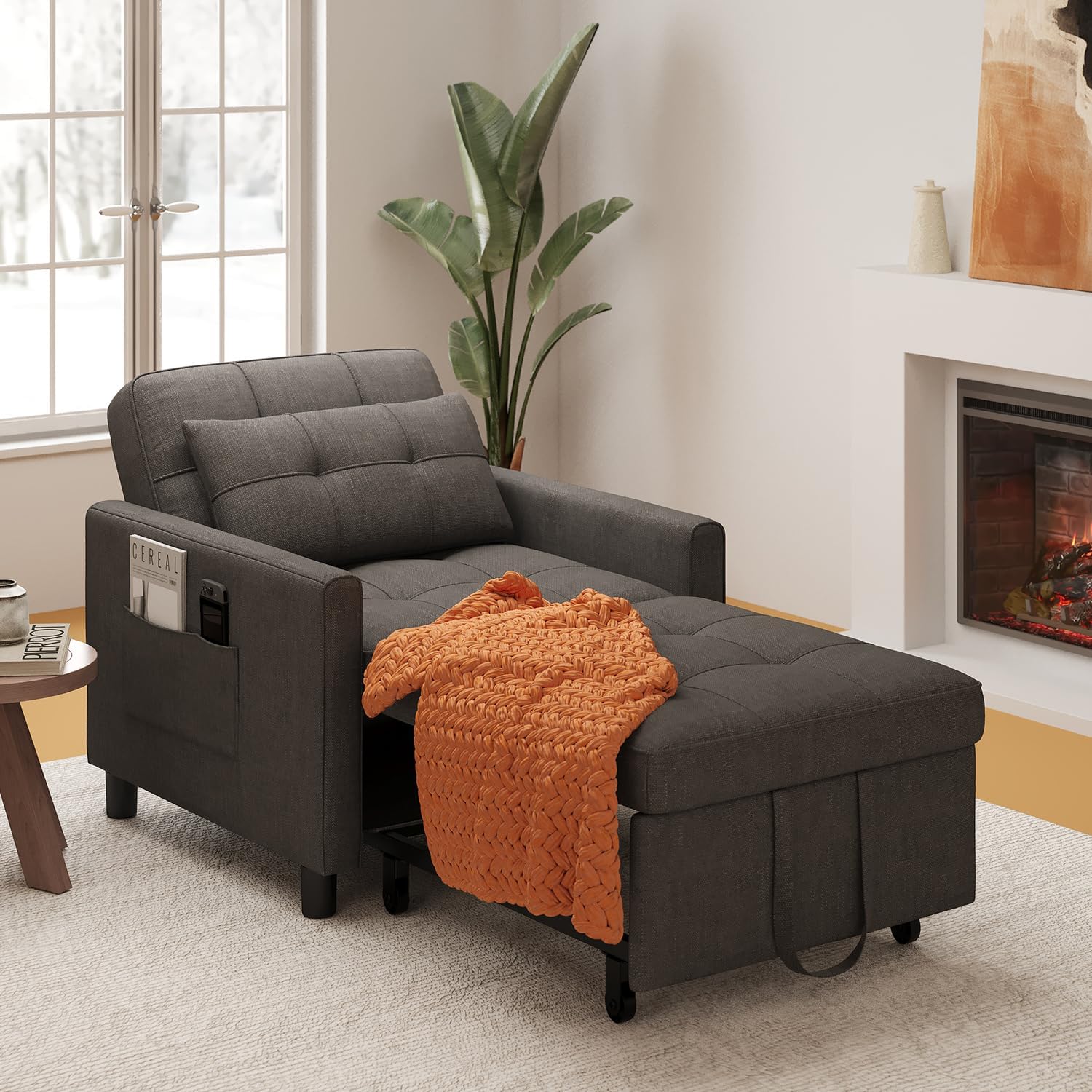 Thumbnail 1 de Xbro 3-in-1 fauteuil-bed, inklapbaar, donkergrijs met verstelbare rugleuning