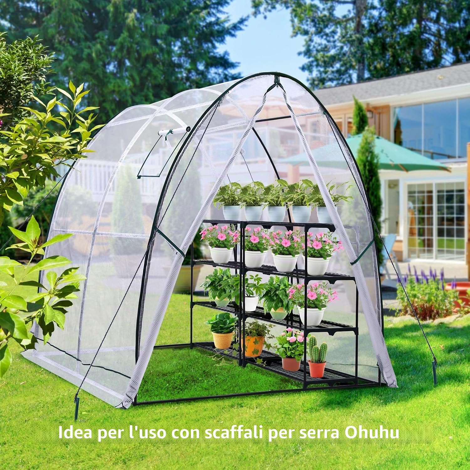 Detalle 2 de Ohuhu Serra da Giardino 180x180x200 cm – Serra a Tunnel con Finestre e Copertura in PE per Esterni