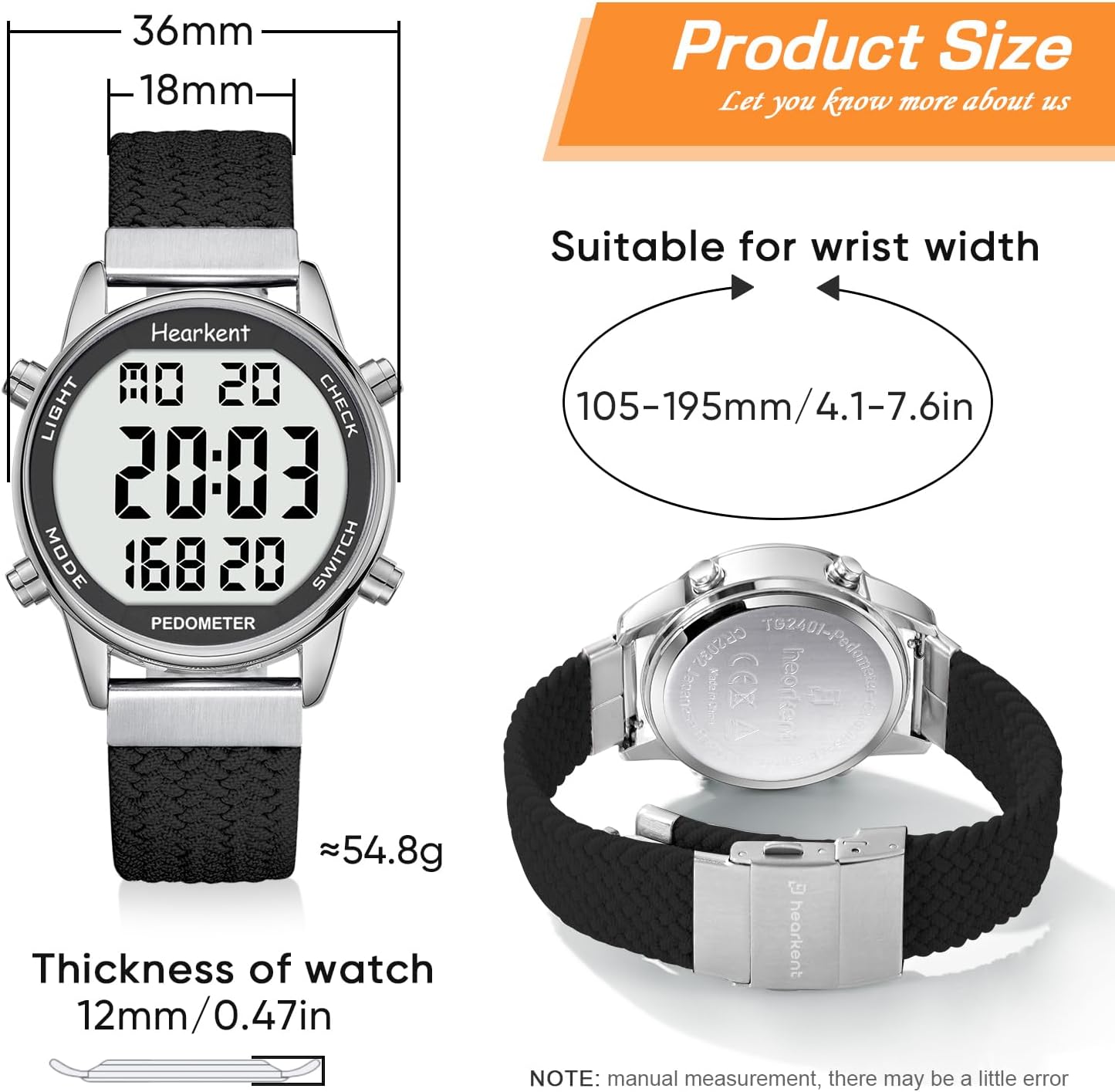Detalle 2 de Hearkent Pedometer Watch for Women: Non-Bluetooth Step Tracker with 30M Waterproofing