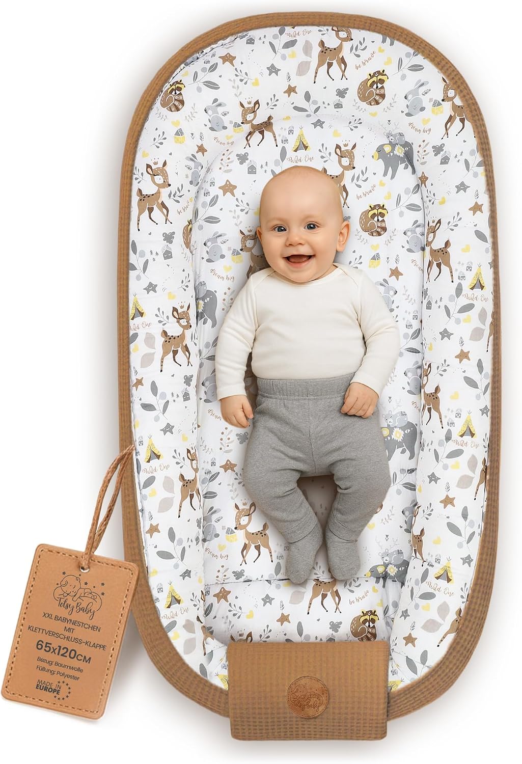 Thumbnail 6 de Totsy Baby babynest 50x90 cm med våffelvävd bomull och blått djurmönster