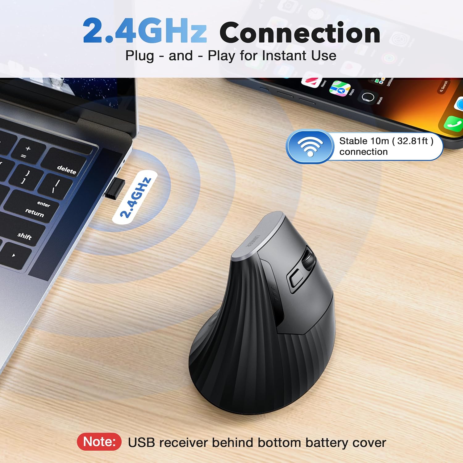 Detalle de Uineer Vertical Wireless Mouse 2.4GHz