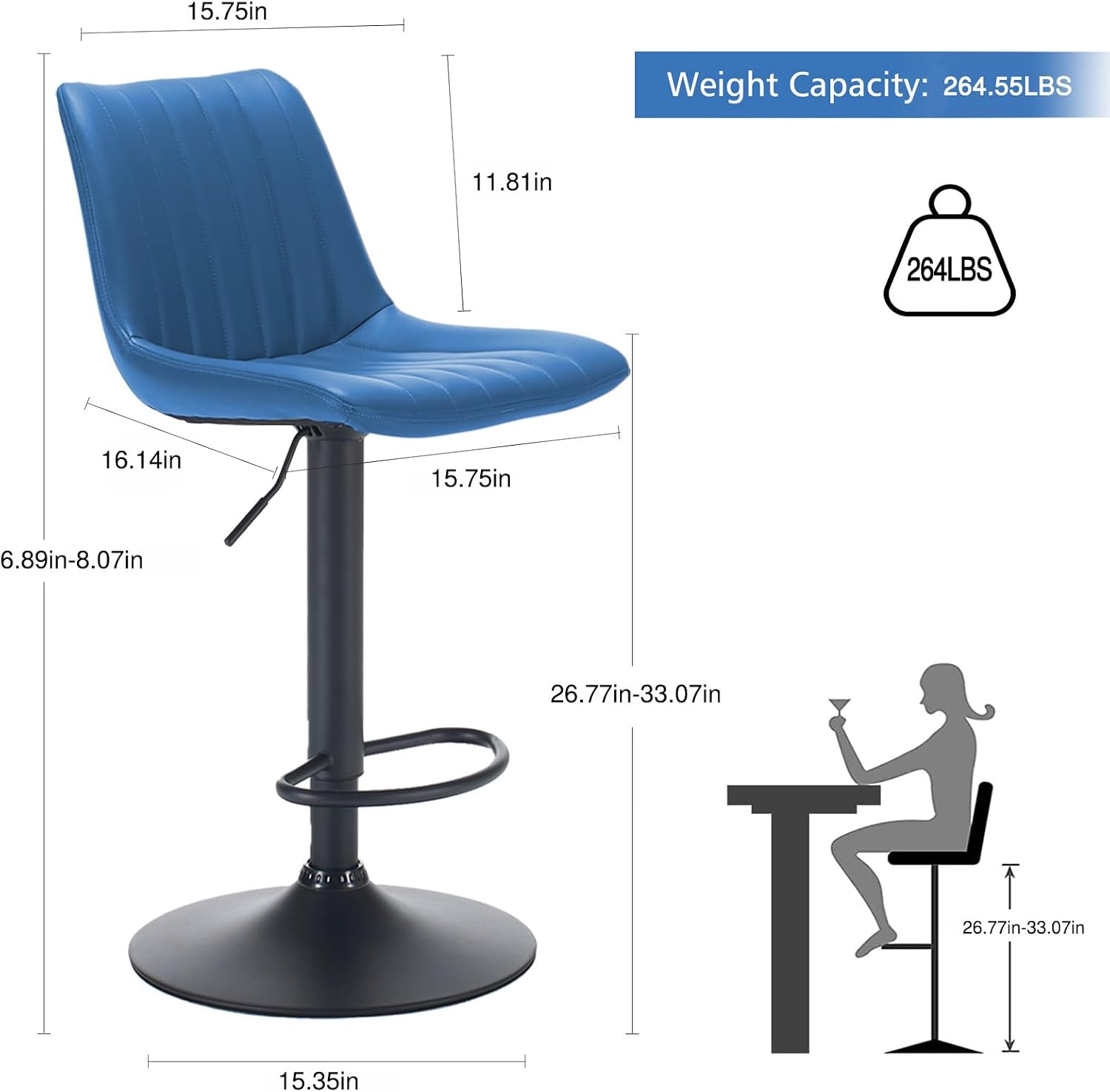 Detalle 2 de PINIQUE Adjustable Bar Stools Set of 4