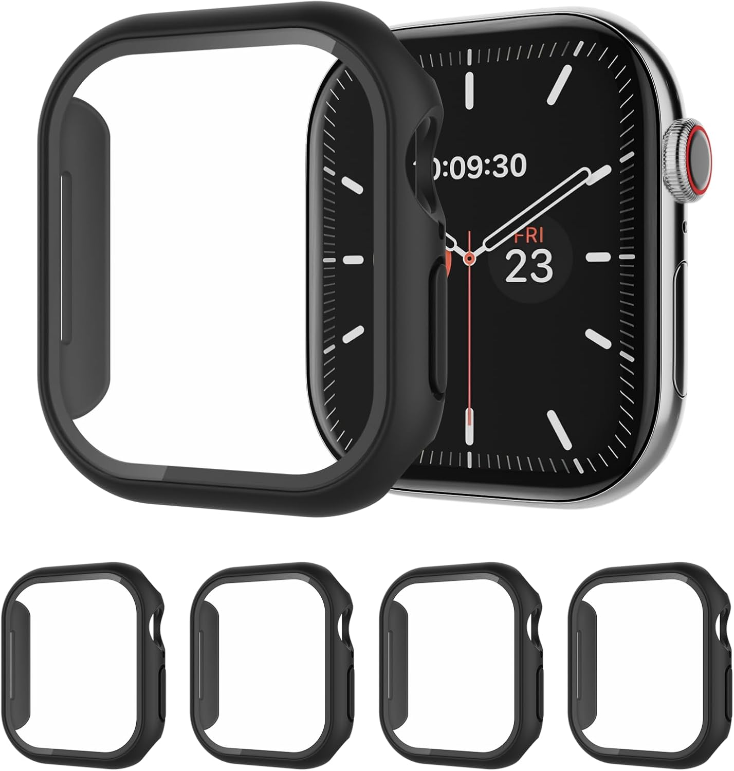 Thumbnail 6 de AOTUAO Cover 4 pezzi per Apple Watch 44mm SE/Series 6/5/4 – Vetro temperato, custodia protettiva nera