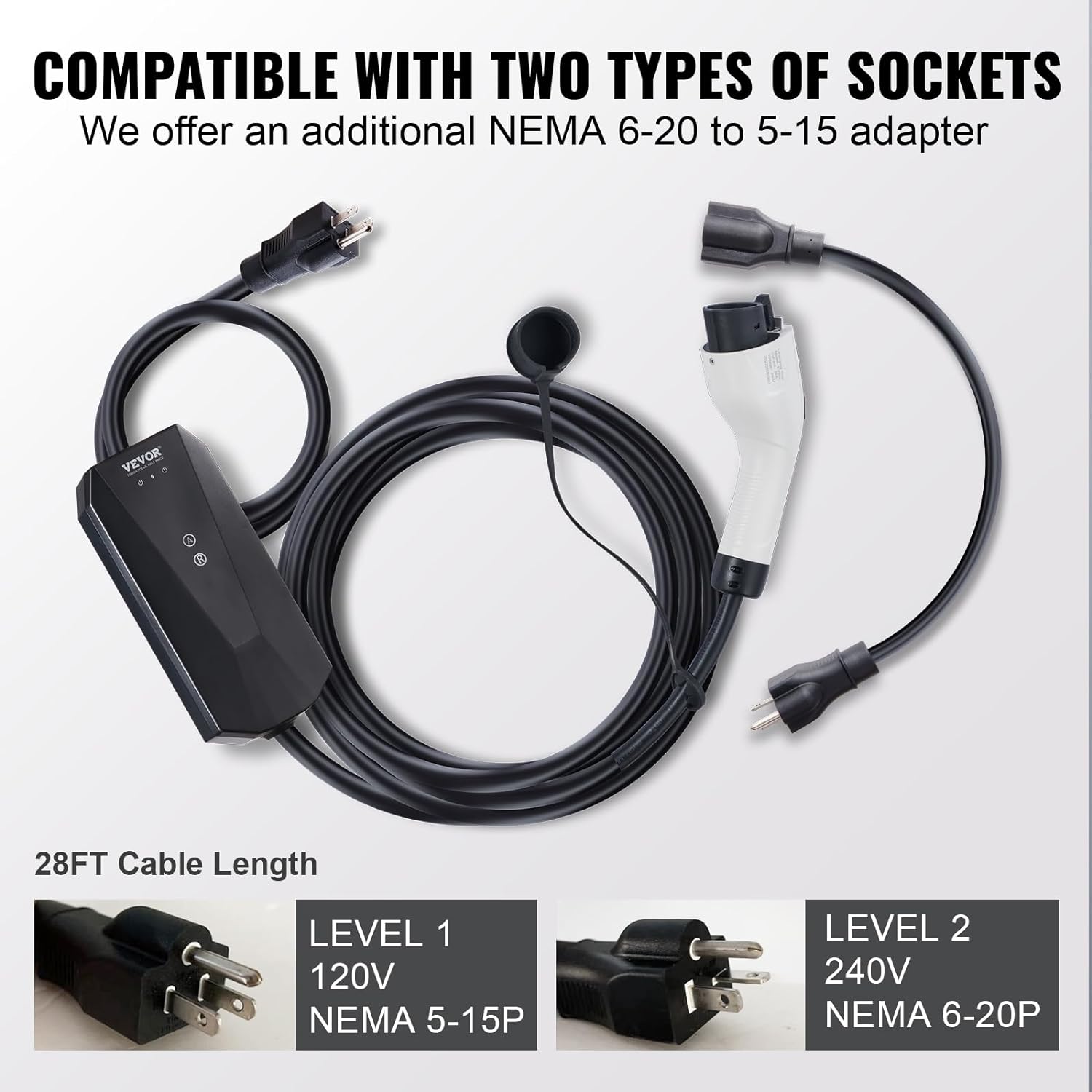 Thumbnail 5 de VEVOR Level 1+2 Portable EV Charger (16A) with 28-Foot Cable for 120V/240V Outlets