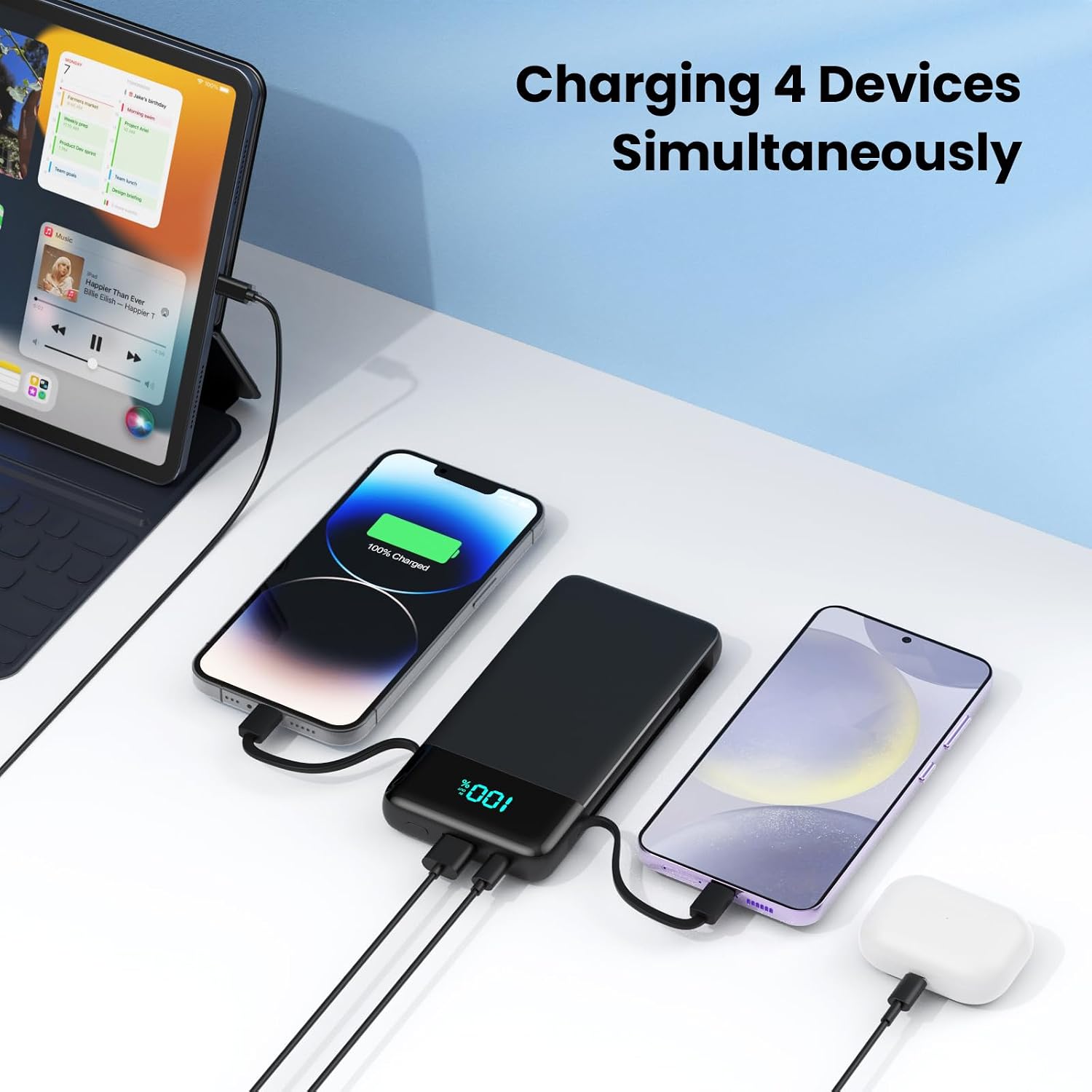 Thumbnail 6 de FOCHEW 13800mAh Portable Charger with Built-In Cables and Wall Plug
