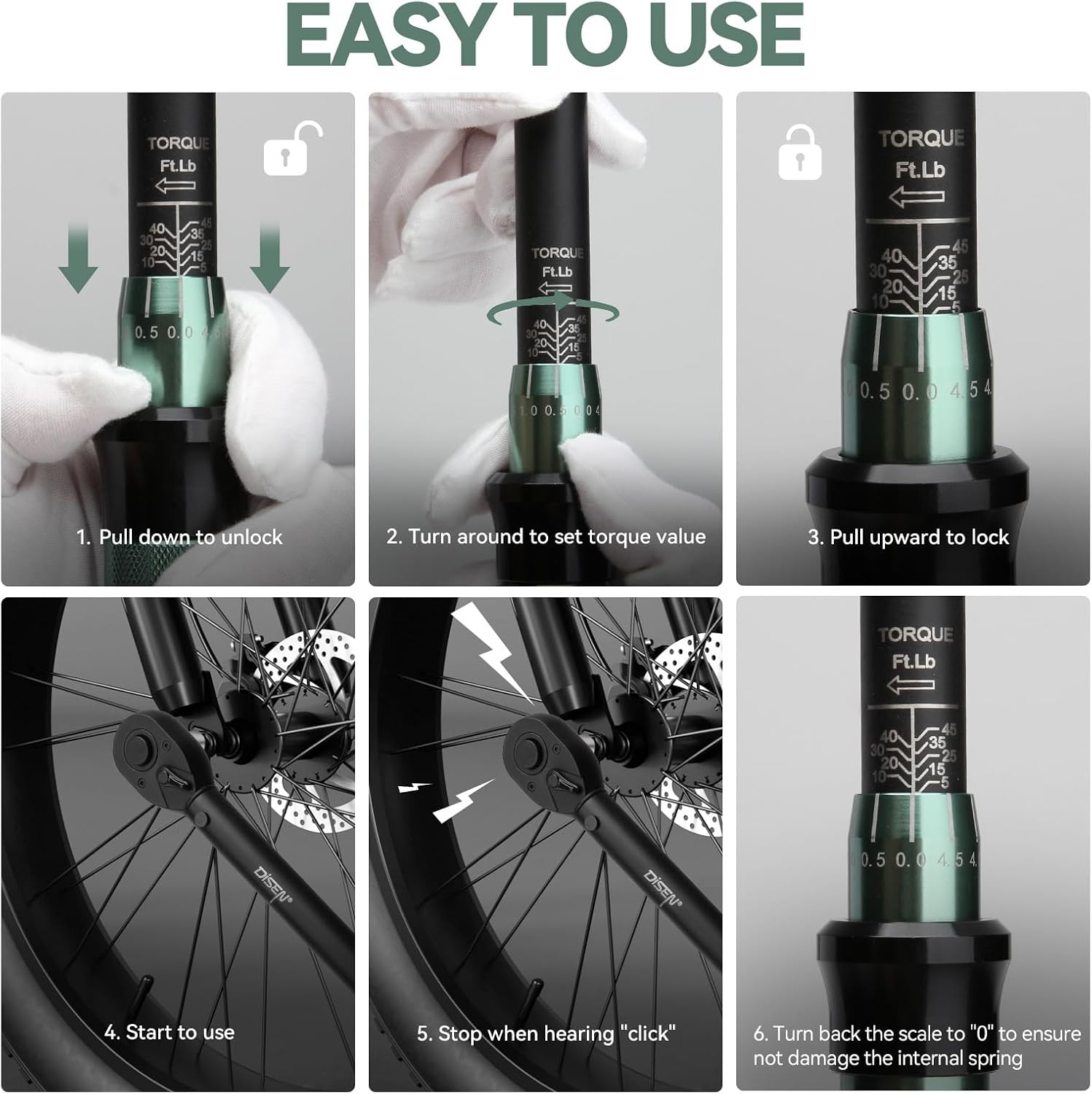 Detalle 2 de DISEN 9PC Click Torque Wrench Set, 1/4", 3/8" and 1/2" Drives, ±3% Accuracy