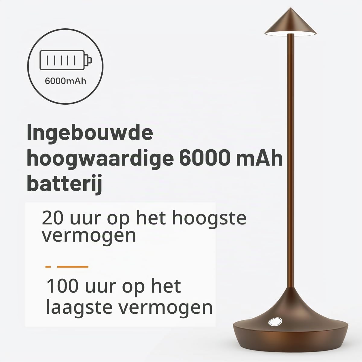Thumbnail 1 de Hapfish oplaadbare LED-tafellamp van aluminium, 6000 mAh, dimbaar
