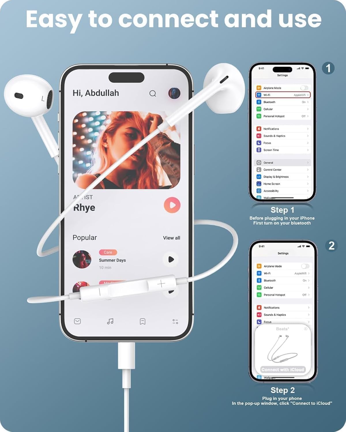 Detalle de iPhone Headphones Wired with Built-in Mic and Volume Control (Lightning) – MFi Certified