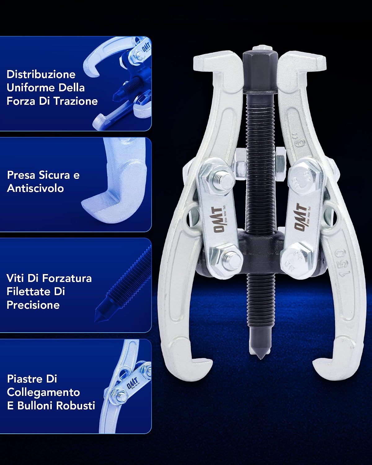 Thumbnail 5 de Orion Motor Tech: Estrattori per Ingranaggi a 3 Ganasce 75/100/150 mm – Set universale per cuscinetti, pulegge e volano