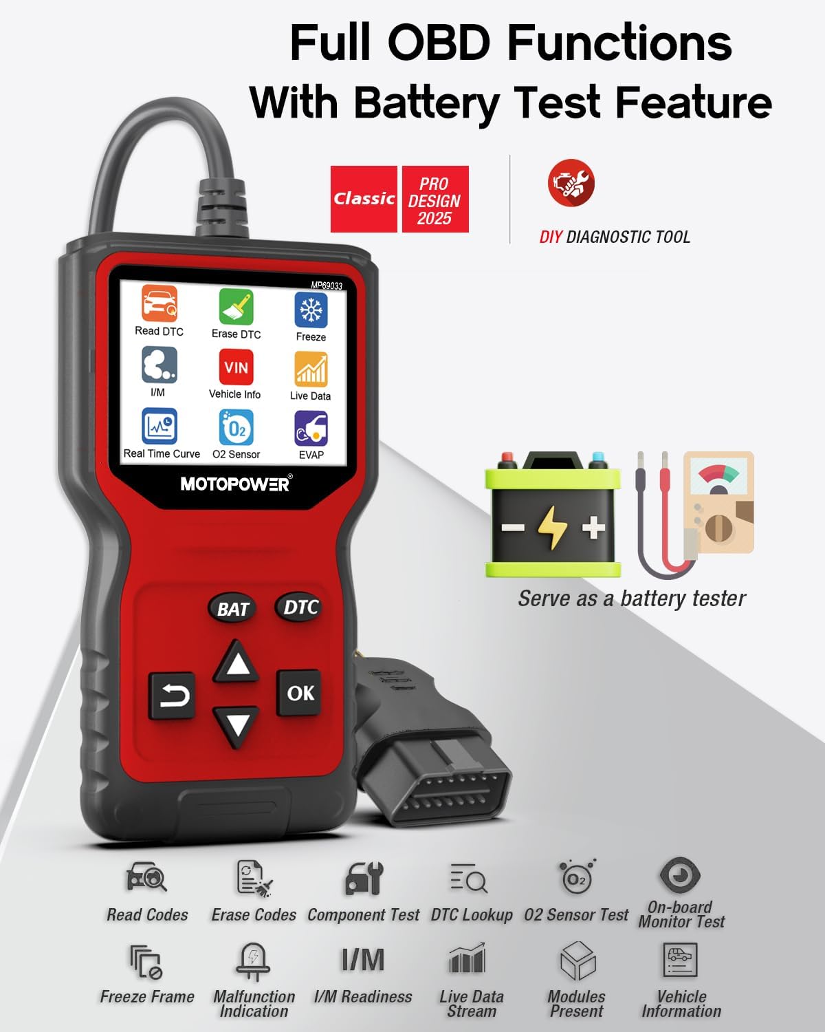 Thumbnail 2 de MOTOPOWER MP69033 Pro OBD2 Scanner with Battery Tester