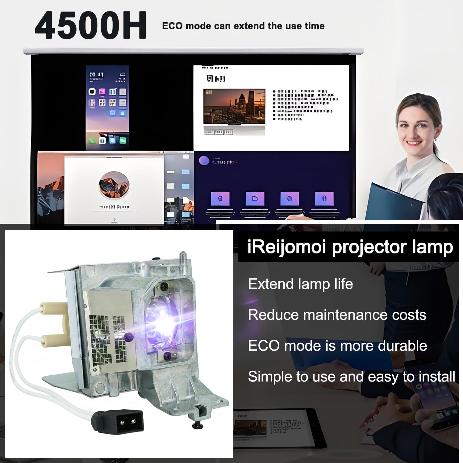 Thumbnail 2 de iReijomoi BL-FU260C replacement projector lamp with housing for Optoma DH400/DH401 & more