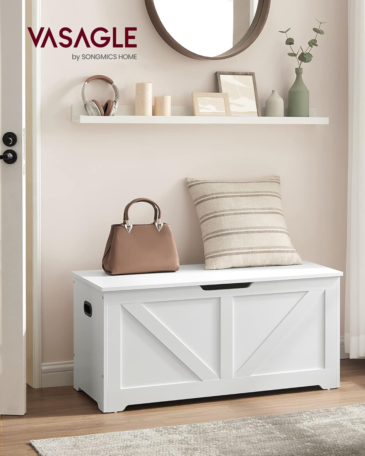 Detalle de VASAGLE Schuhbank mit Stauraum LSB060T14 – Sitztruhe im Landhausstil (40 x 100 x 46 cm)