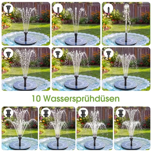 Detalle de AISITIN 3W Solar Springbrunnen für Außen mit 1200 mAh Akku und 10 Effekte – zuverlässiger Solarbrunnen für Garten und Teich