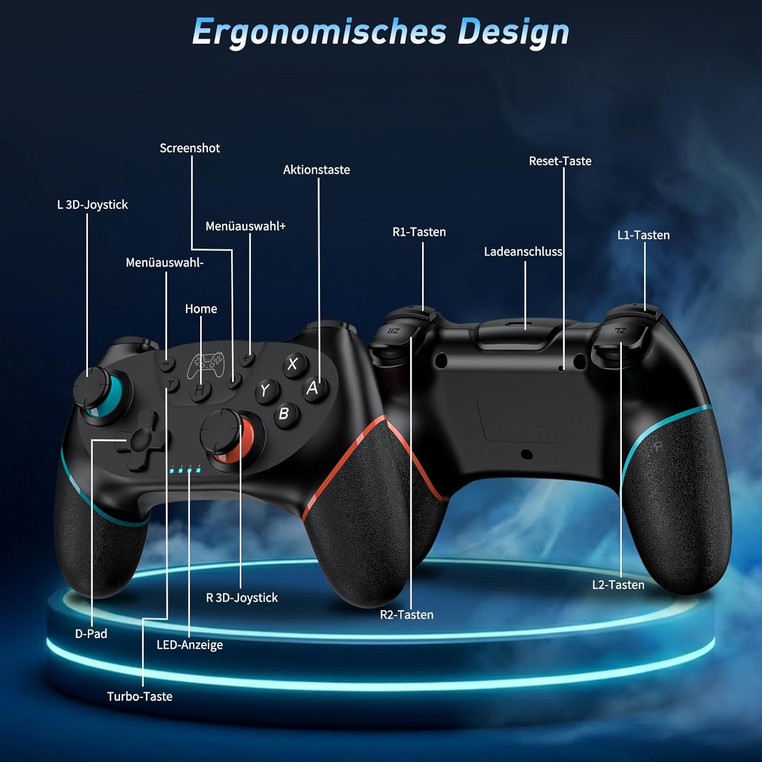 Detalle 2 de Reddening Switch 2 Controller im 2er-Set – Pro Controller mit Turbo, Gyro und Wake‑Up für Switch-Familie und PC