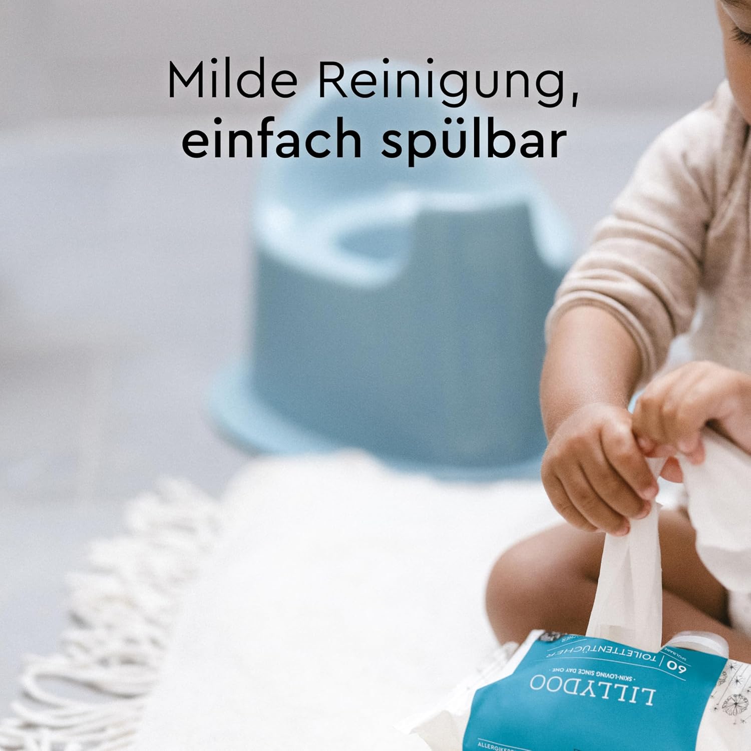 Detalle de LILLYDOO Feuchte Toilettentücher – 720 Stück (12 x 60), plastikfrei, spülbar, parfümfrei & vegan