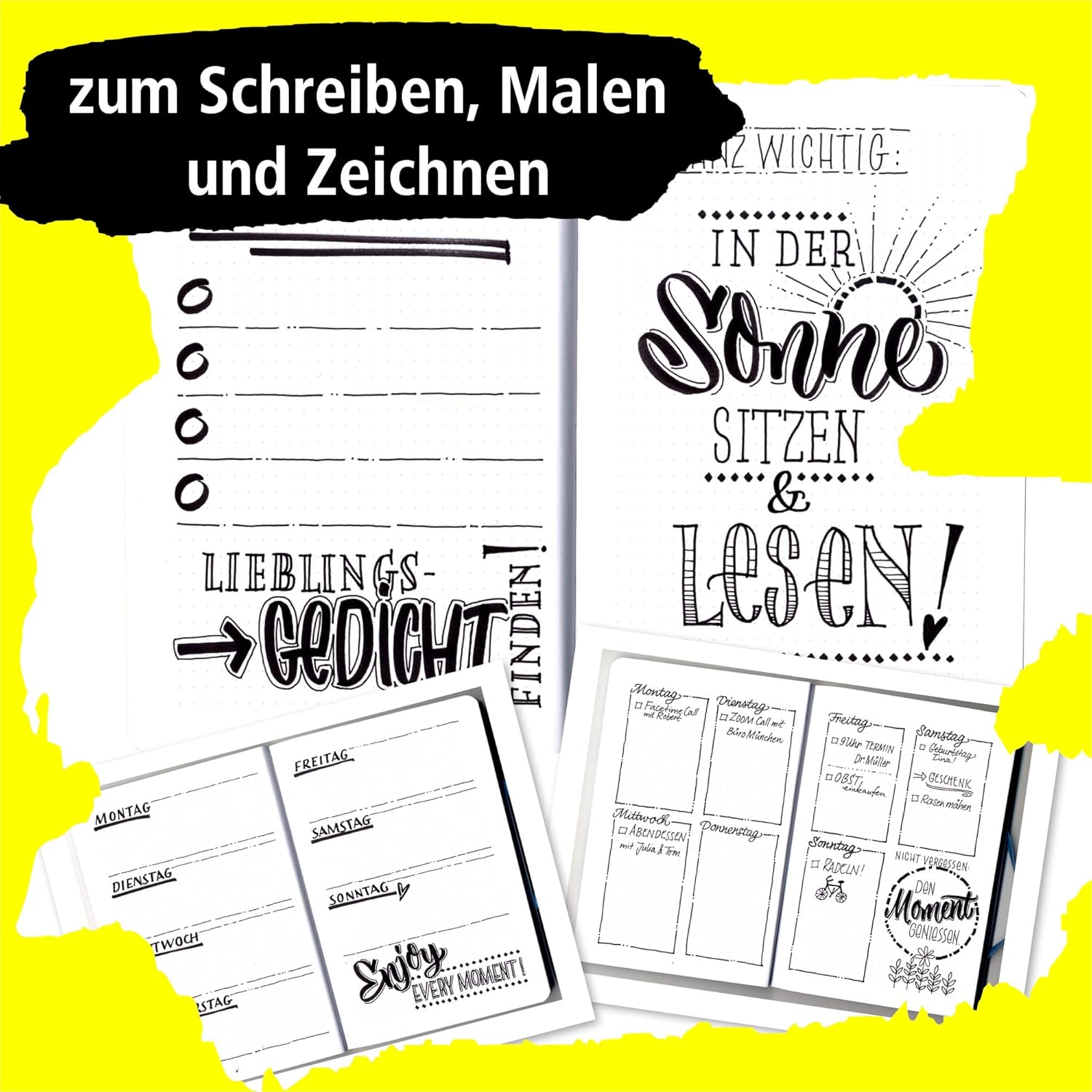 Detalle de Online 5x Fineliner Schwarz wasserbeständig Set mit Brush Pen, Fineliner- und Kalligrafie-Spitzen