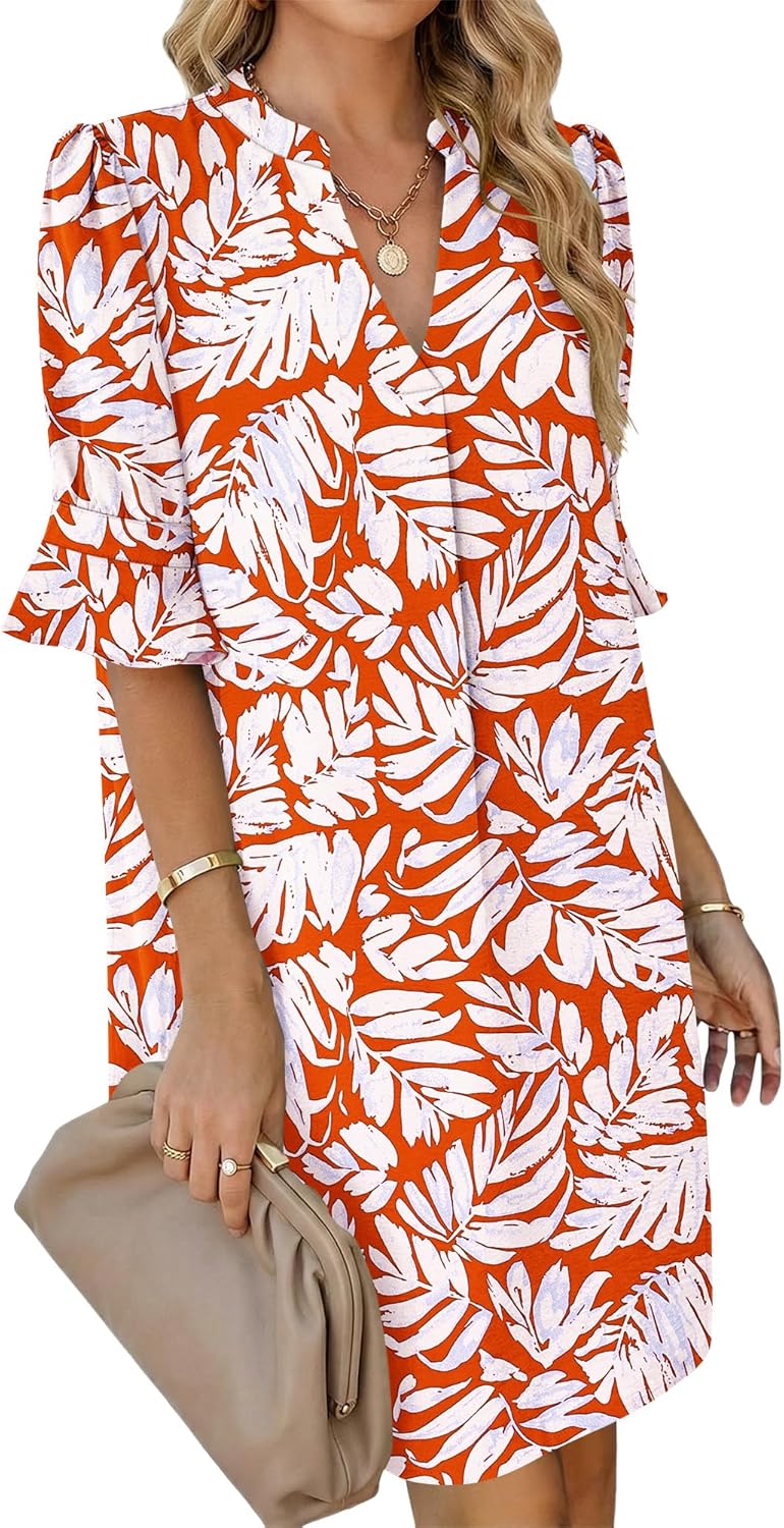 Thumbnail 6 de AUSELILY Robe Femme Chic et Décontractée à Manches Courtes et Col V – Robe Chemise avec Poches
