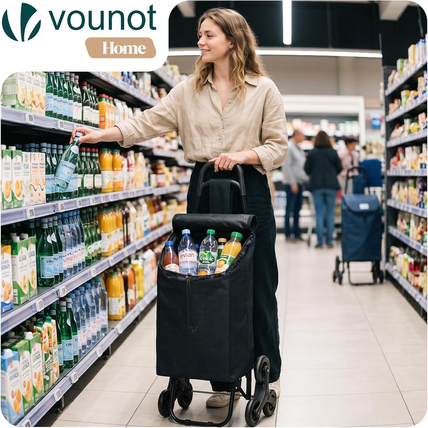 Thumbnail 1 de VOUNOT Chariot de Courses 6 Roues avec Compartiment Imperméable — 2 en 1, 32 L, pliable