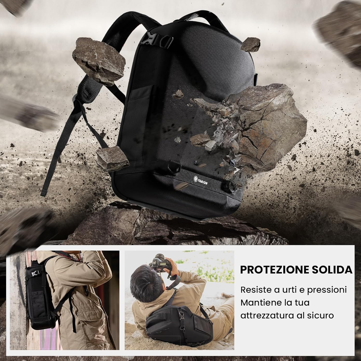 Detalle de TARION Zaino per fotocamera: custodia rigida, scomparto per laptop 15'' e protezione antipioggia