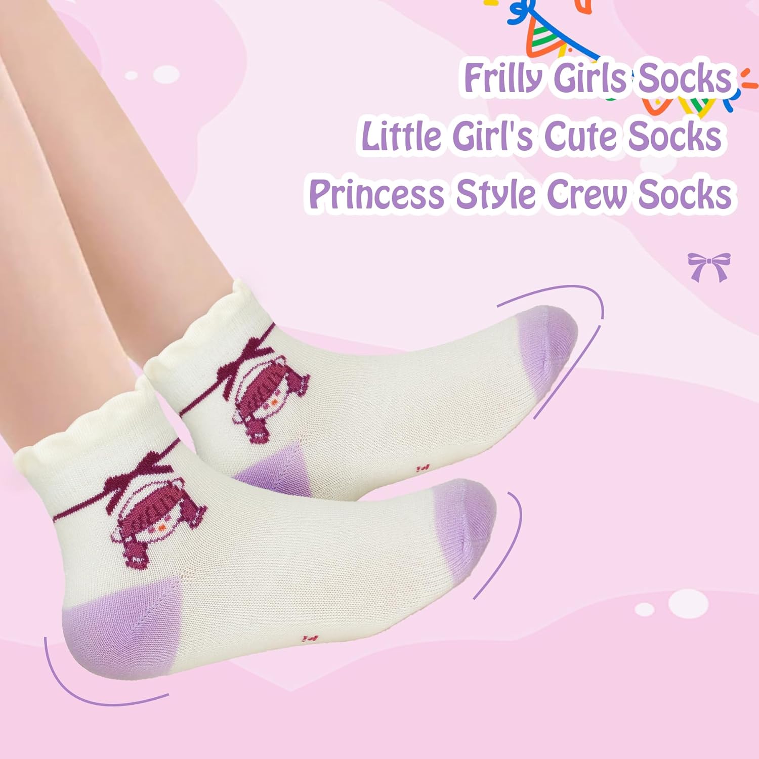 Thumbnail 3 de Zzxlw Girls Socks Athletic Fashion White Double Stripe Frilly Socks – 10 Pairs