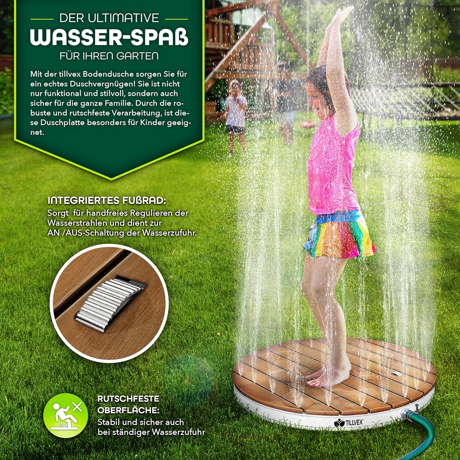 Thumbnail 5 de tillvex Doccia da Giardino Outdoor: Doccia a Pavimento Fino a 4 m, Antiscivolo e Pronta all’Ambiente