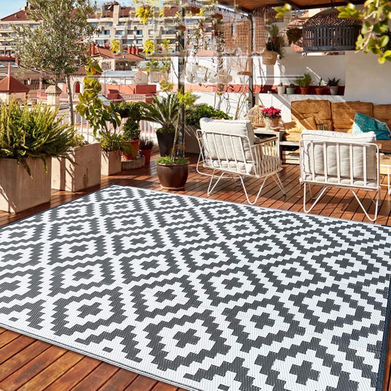 Thumbnail 2 de CHOSHOME Outdoor Rug Waterproof Garden Rug 150x240cm