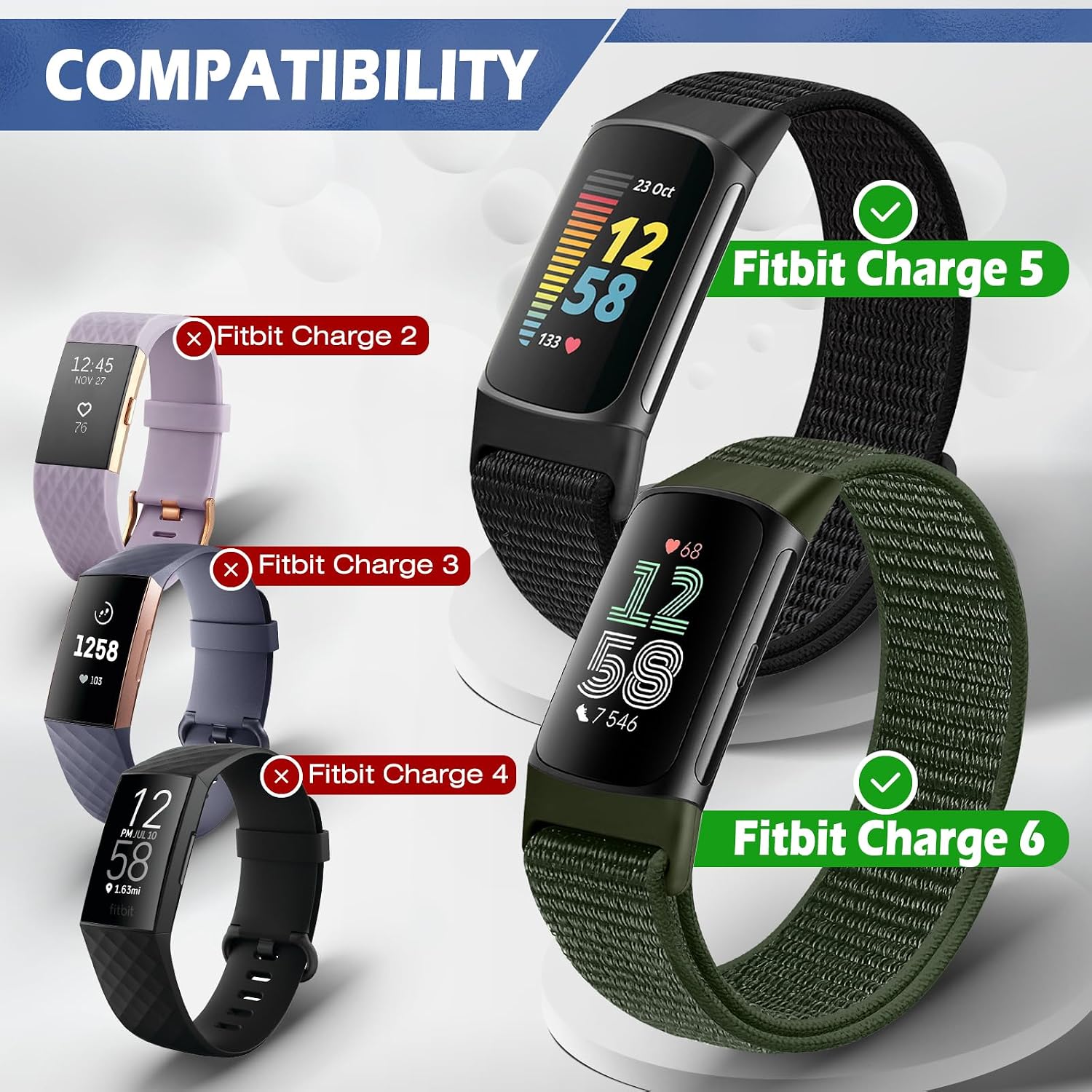 Detalle 2 de Runostrich Sport Loop Nylon watch straps for Fitbit Charge 6 / Charge 5 (adjustable breathable soft nylon loop)