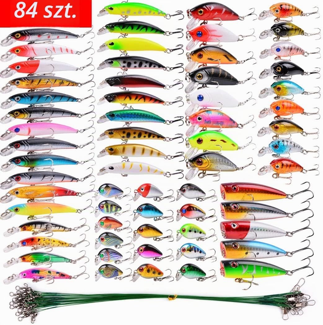 Detalle de Aorace zestaw przynęt wędkarskich 84 szt. – minnow, poppery i przypony stalowe