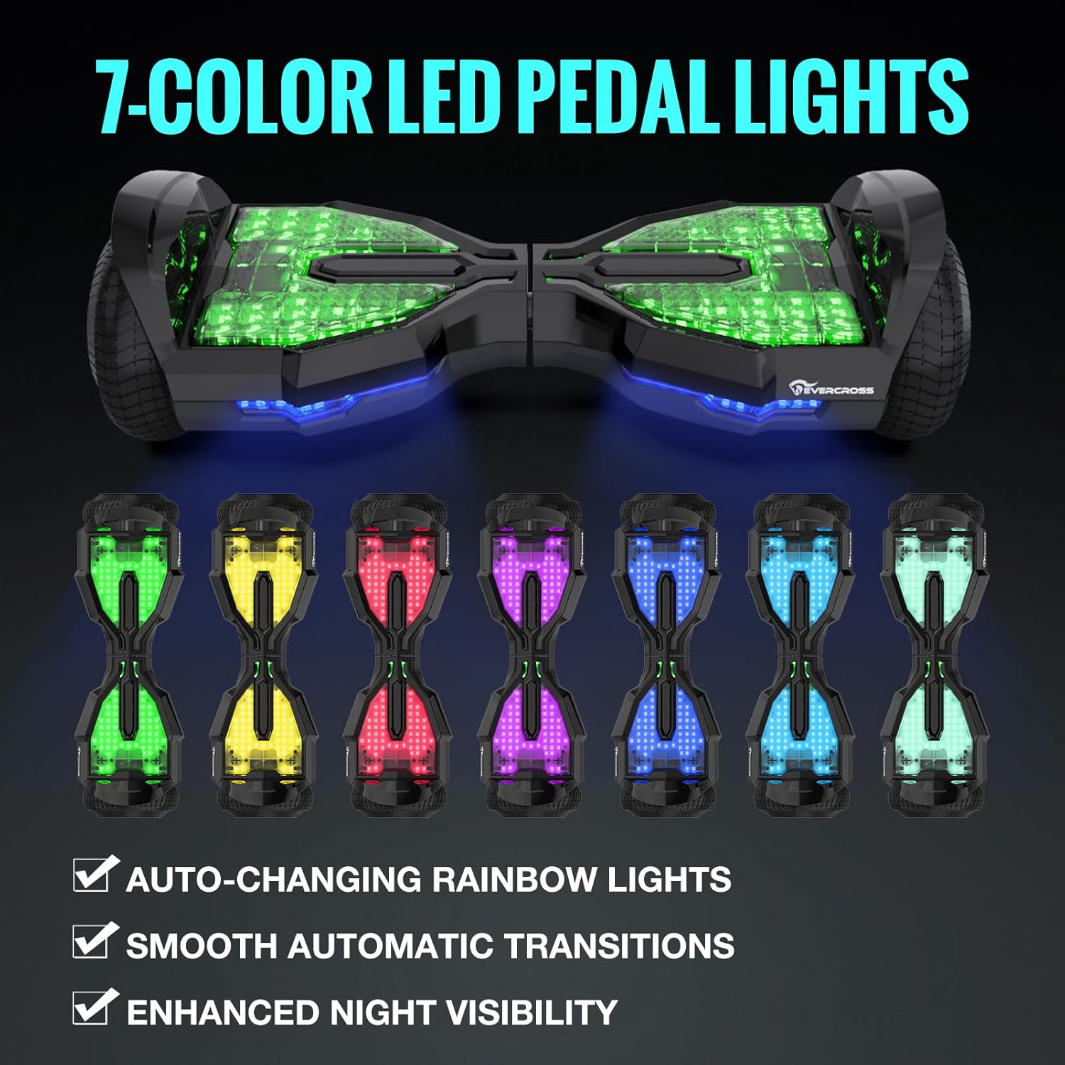 Thumbnail 3 de EVERCROSS EV2 Hoverboard mit Sitz – 5,2-Ah Akku, bis 15 km/h, Bluetooth-Musik & 7-farbige Pedallichter (max. 85 kg)