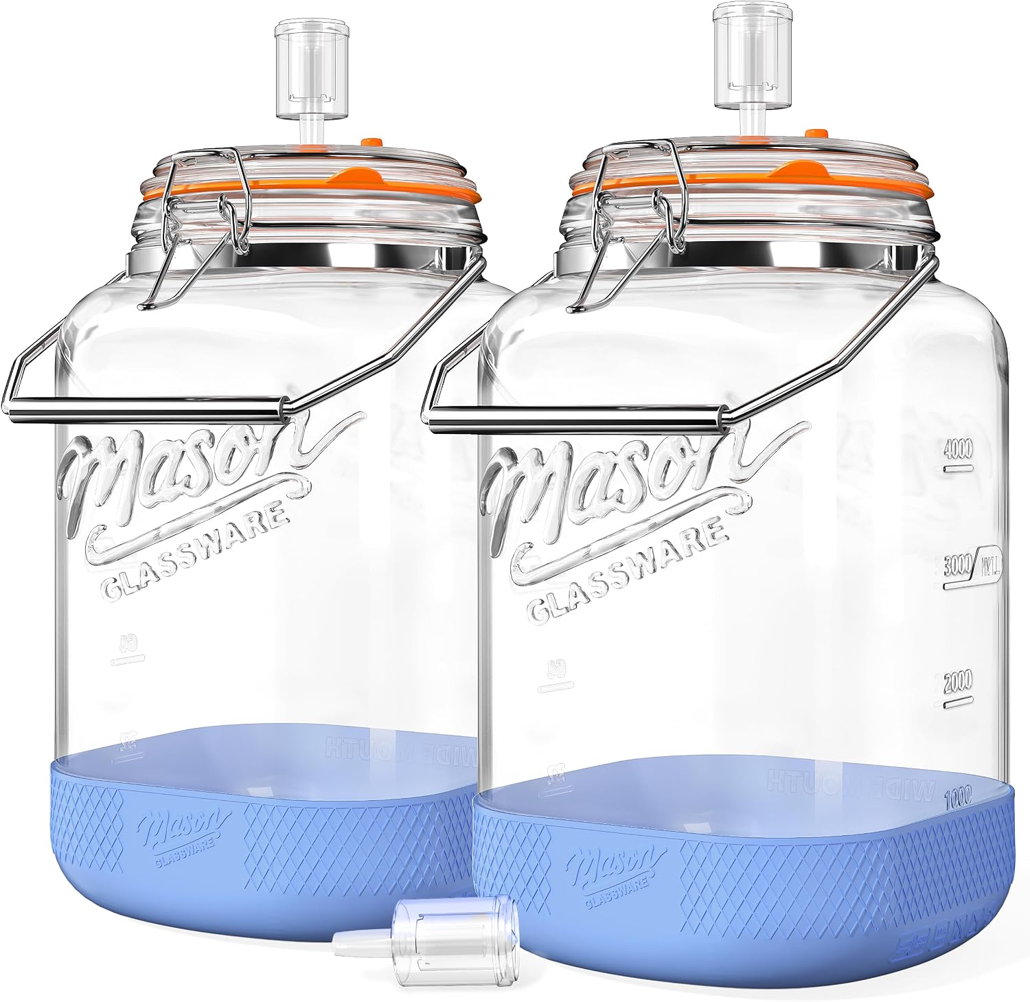 Detalle de 2 Pack 1.5 Gallon Large Fermentation Jar Set with Airlocks, Stainless Handles, and Silicone Base